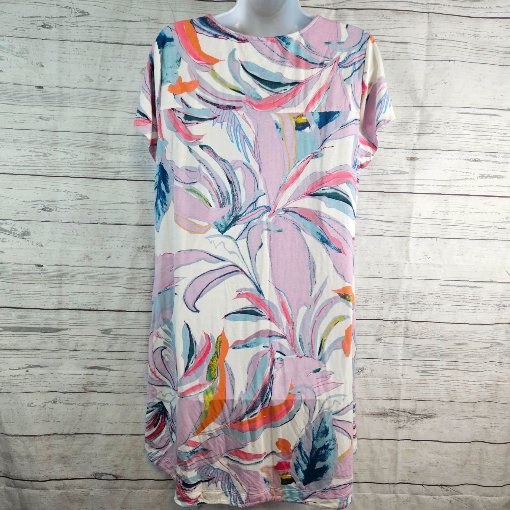 Vintage Soma Womens Nightgown L Purple Blue Short Sleeve Rayon Blend Size 36" / US 14 / IT 50 - 3 Thumbnail