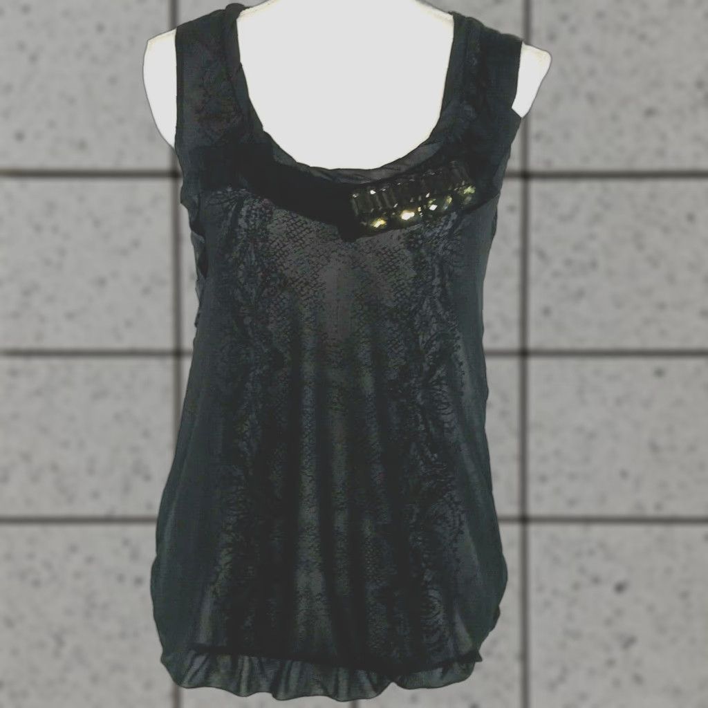 Vintage Cabi Womens XS Top Shirt Sleeveless Blouse Tank Party Holiday Black Gray Lining, Casual, Polyester,2008? Size XS / US 0-2 / IT 36-38 - 1 Thumbnail