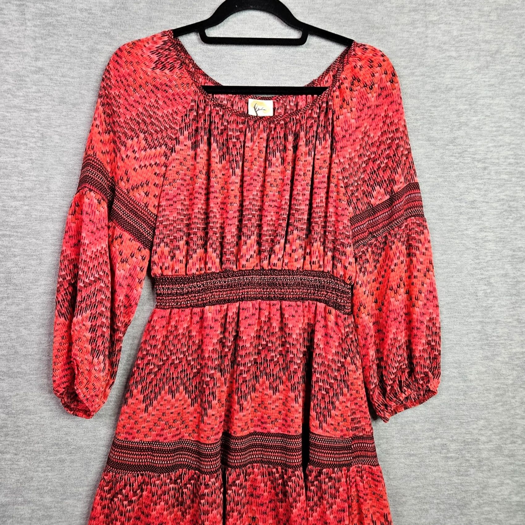 Vintage Fig & Flower Red Boho Midi Dress Long Sleeve Women M New Smocked Waist Dress Midi Bohemian Solid Red Women M New Size M / US 6-8 / IT 42-44 - 5 Thumbnail