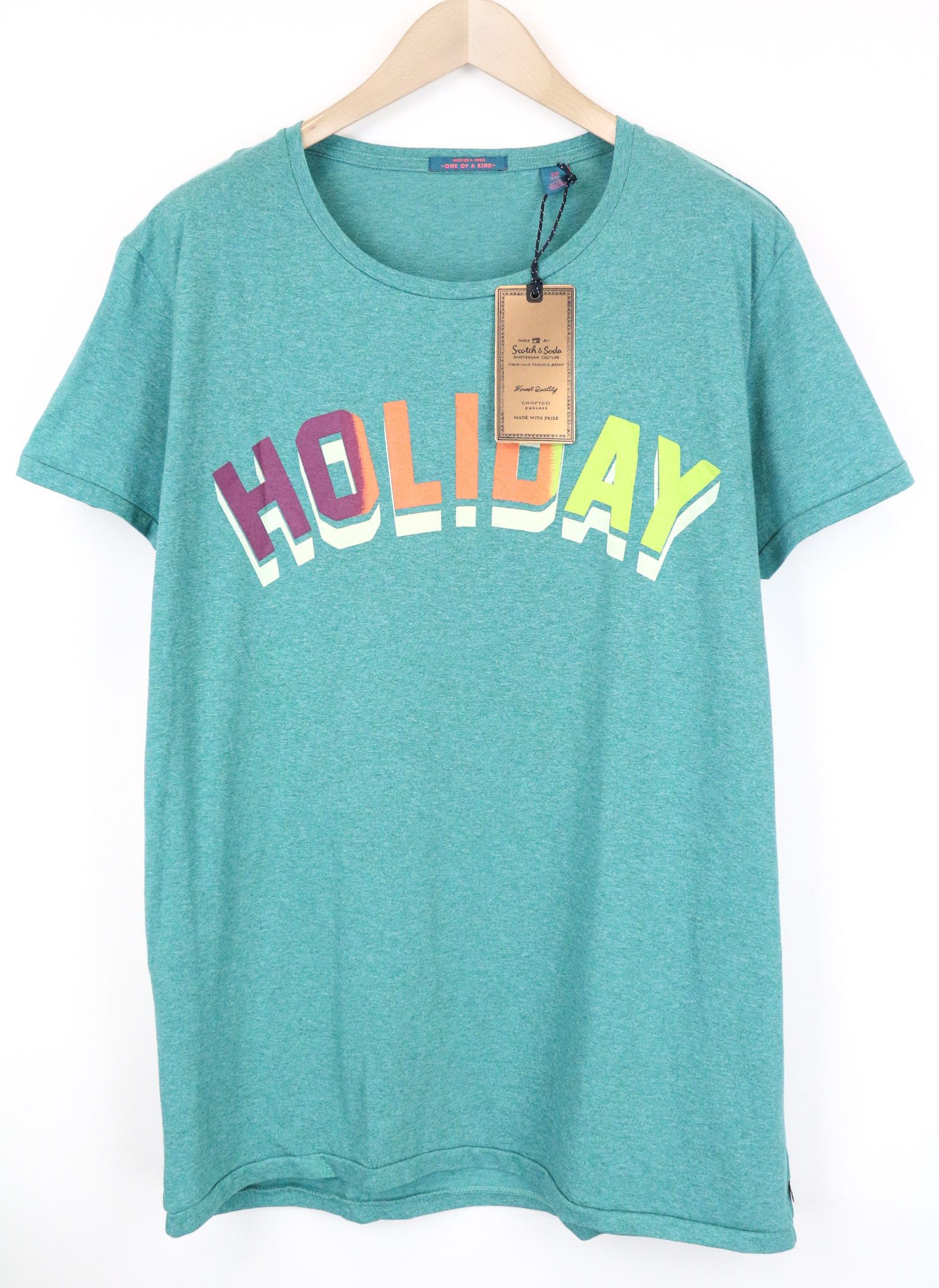 Scotch & Soda 2XL Seafoam Green Melange Cotton Logo T-Shirt 74564 Size US XXL / EU 58 / 5 - 1 Thumbnail