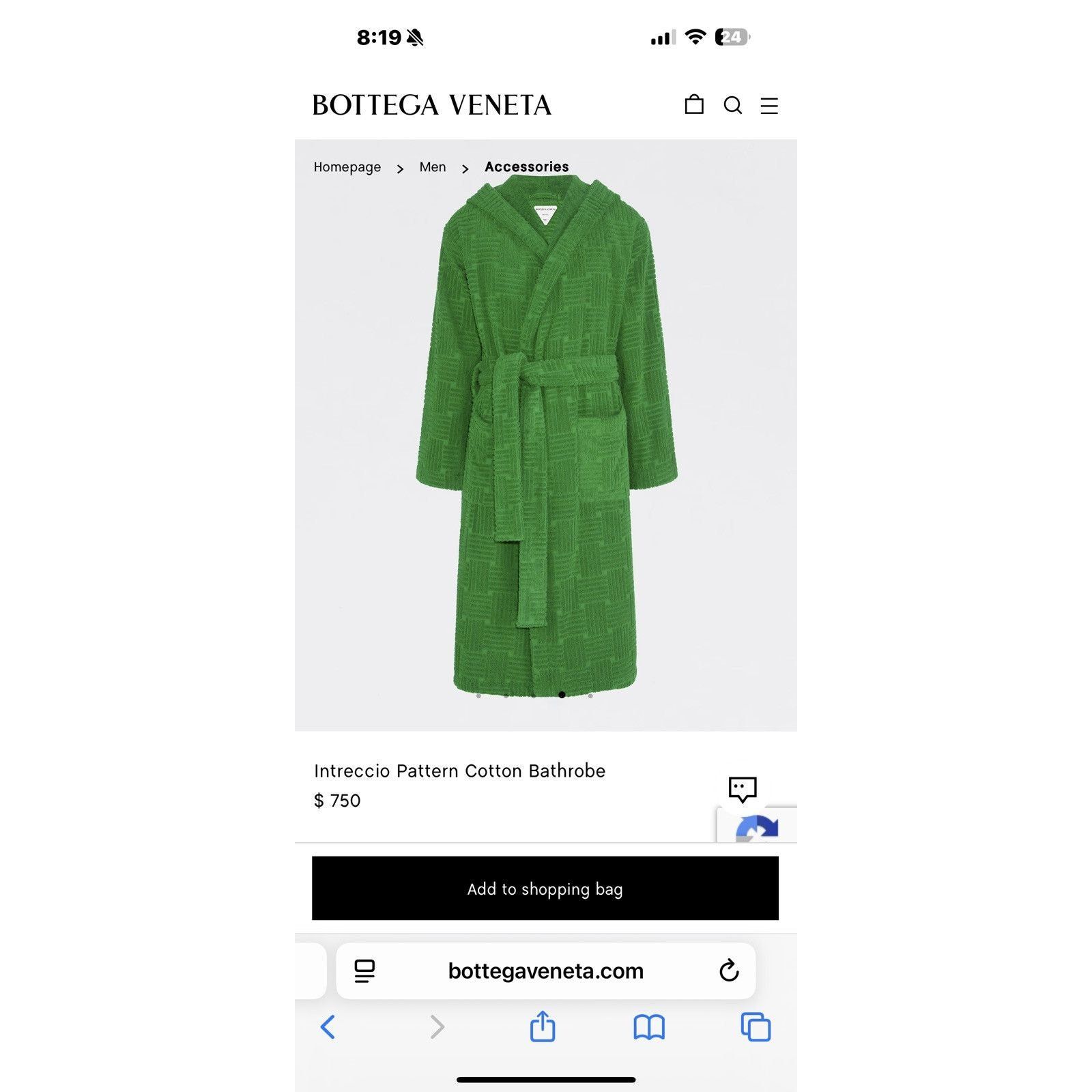 Bottega Veneta $750 Grass Green Intreccio Pattern Cotton Bathrobe Size ONE SIZE - 9 Thumbnail