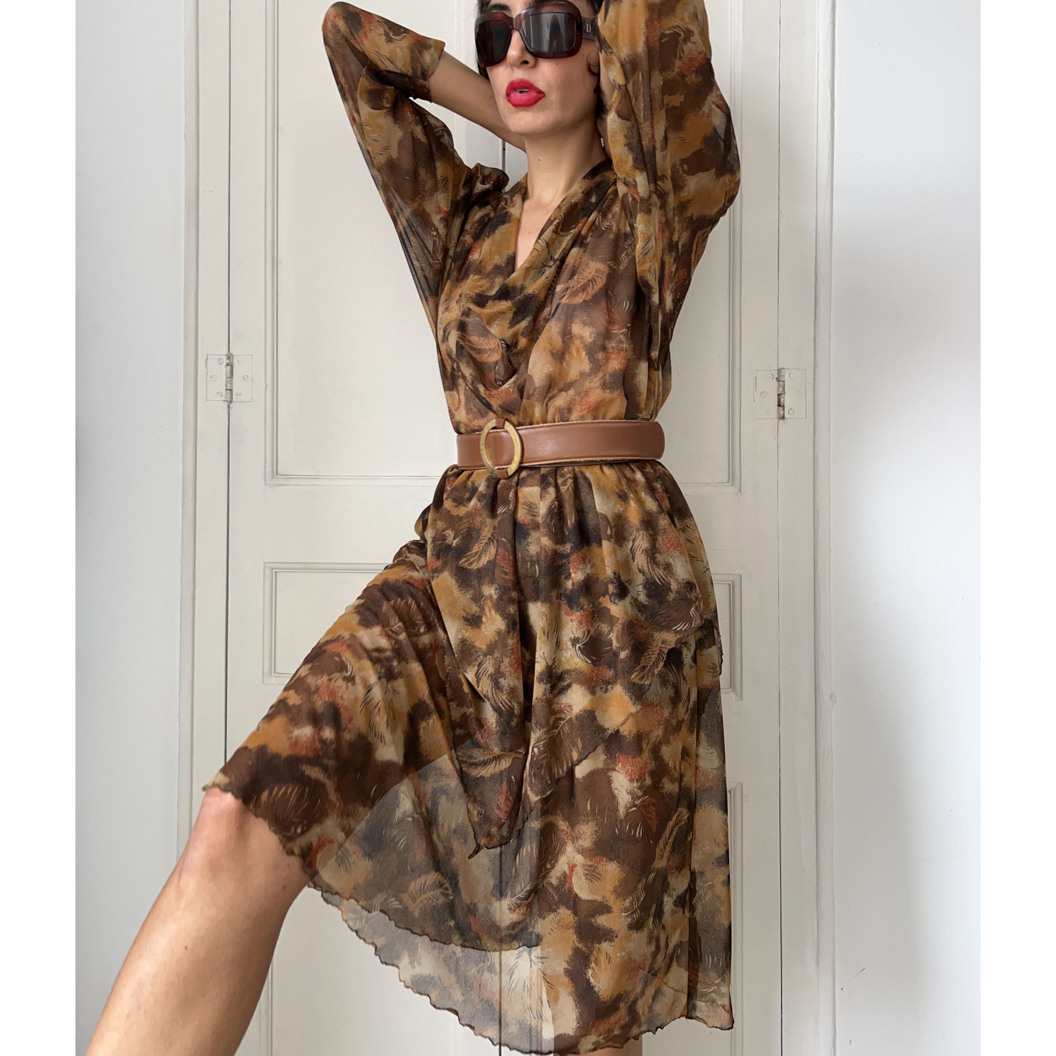 Vintage Vintage 80s Sheer Cowl Neck Dress Size L / US 10 / IT 46 - 9 Thumbnail