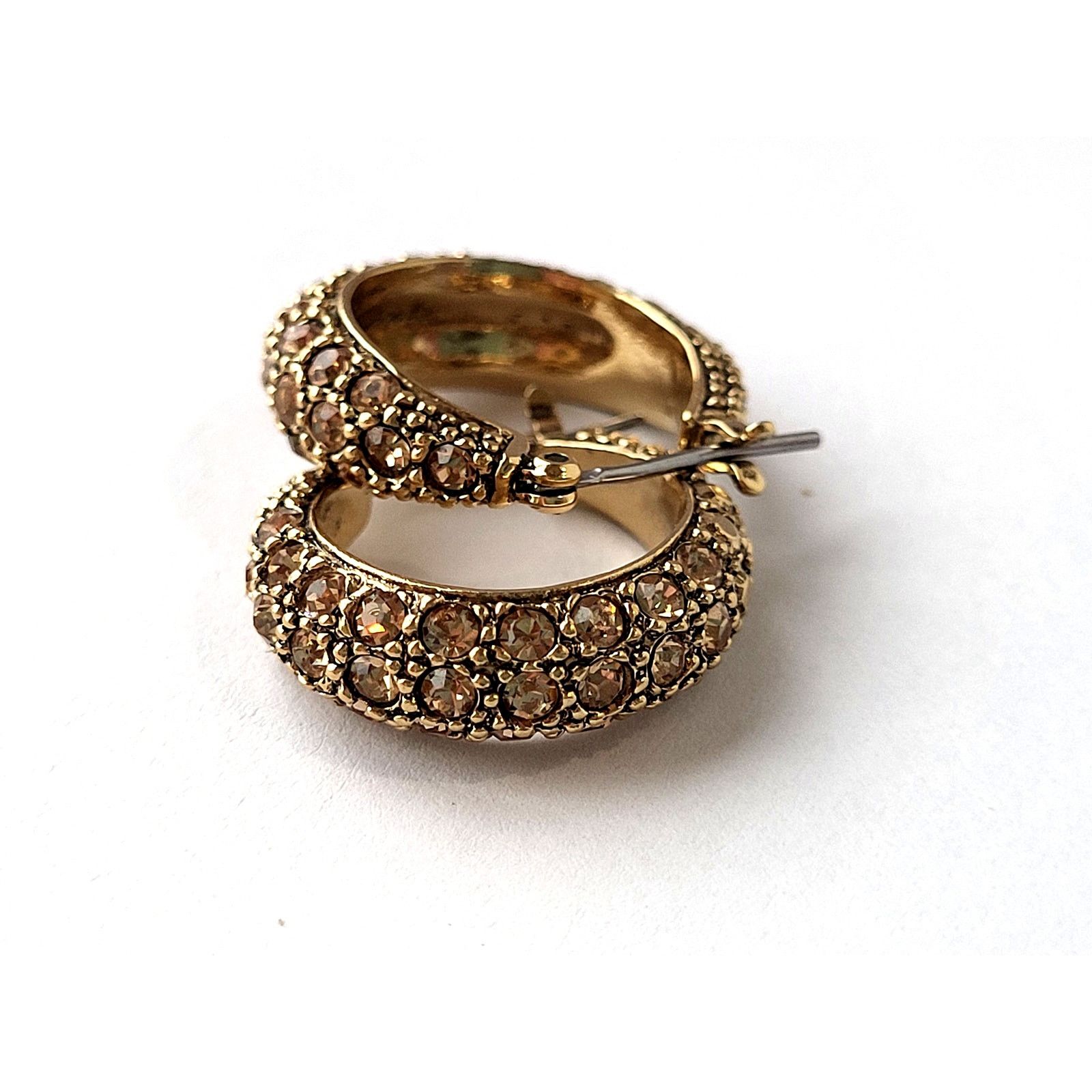Monet Monet Gold Rhinestone Hoop Earrings Signed Vintage Pierced Size ONE SIZE - 4 Thumbnail