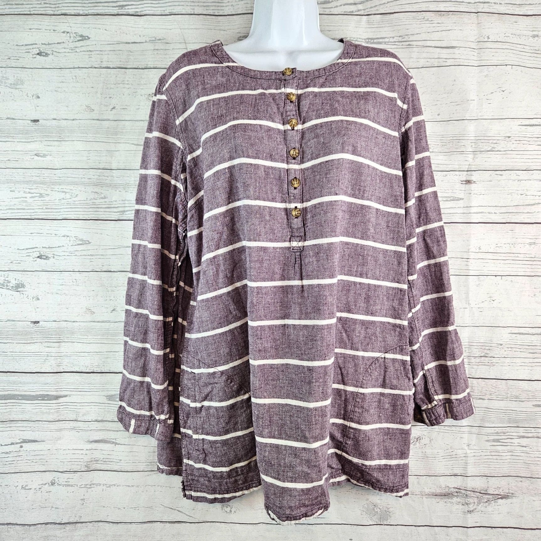 Vintage Duluth Tunic Shirt Womens 2XL Purple White Stripe Long Sleeve Hemp Cotton Size XXL / US 16-18 / IT 52-54 - 2 Thumbnail