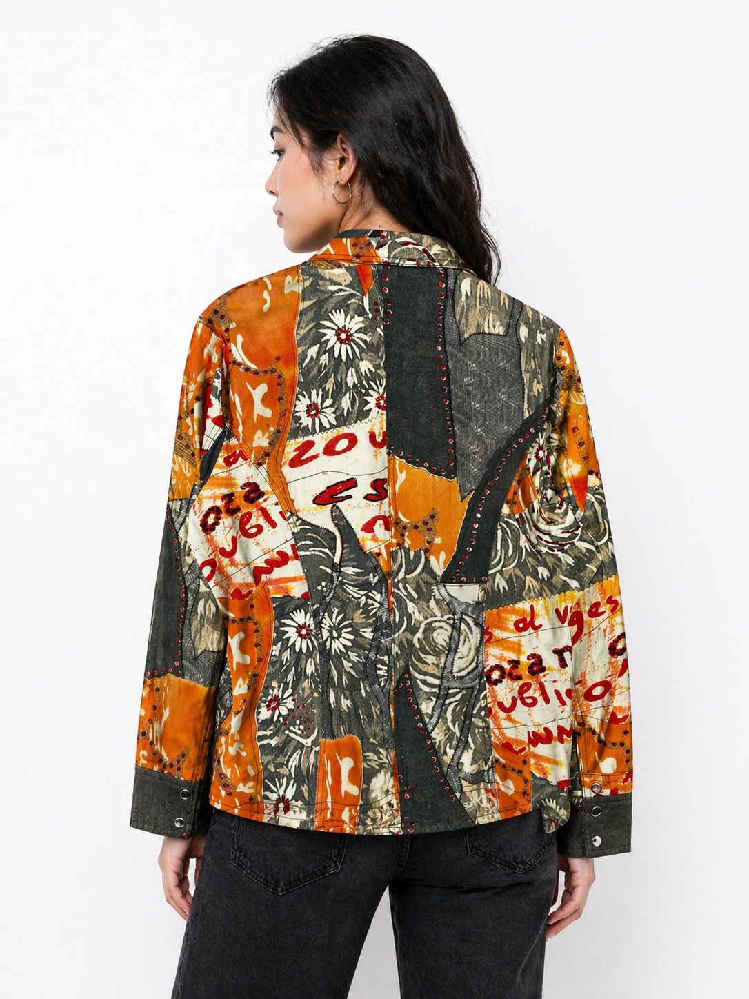 Kansai Yamamoto Kansai Bis Patchwork Art Jacket Floral Graphic Orange Grey Size L / US 10 / IT 46 - 4 Thumbnail