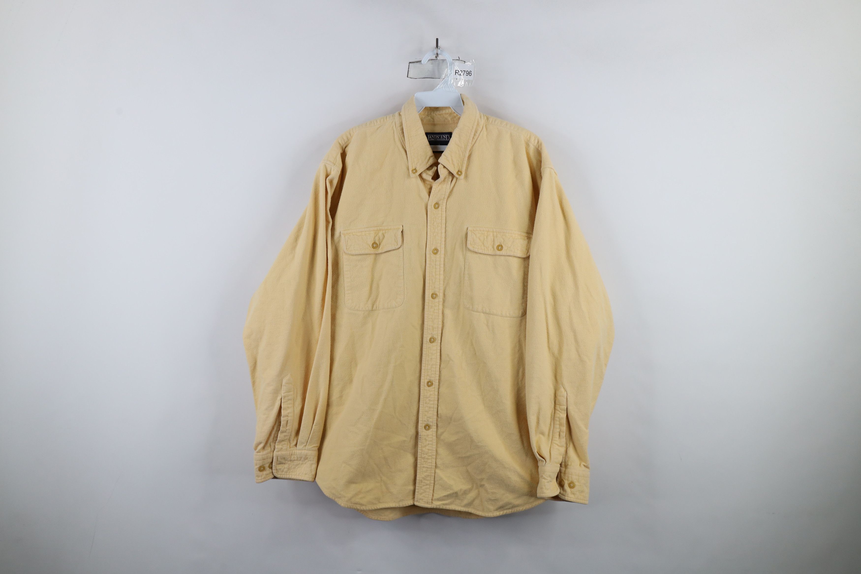 Lands' End × Vintage Vintage 90s Lands End Chamois Cloth Button Shirt Yellow Size US XL / EU 56 / 4 - 1 Thumbnail