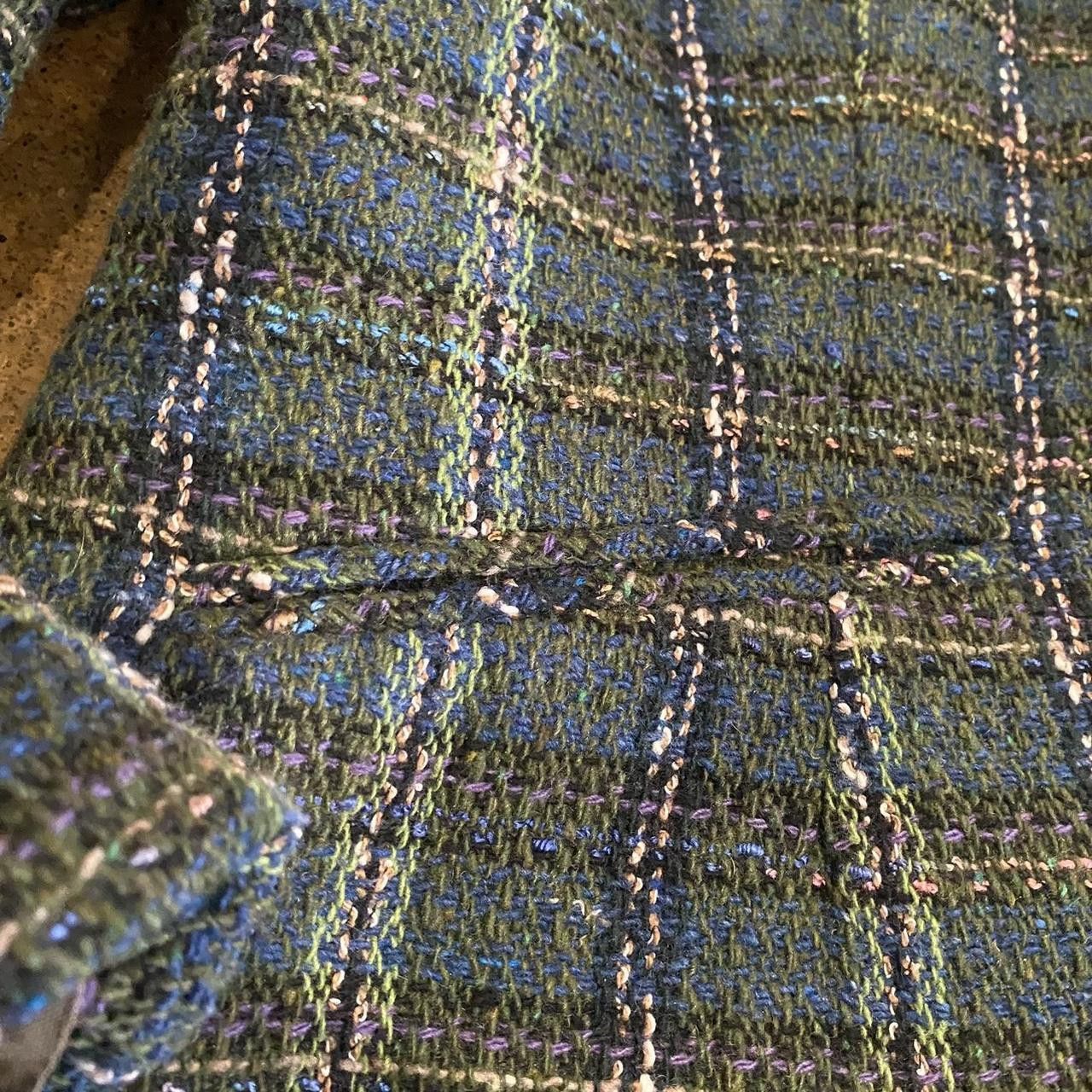 Designer Vintage Green Tweed Plaid Blazer & Skirt Set Size L / US 10 / IT 46 - 3 Thumbnail