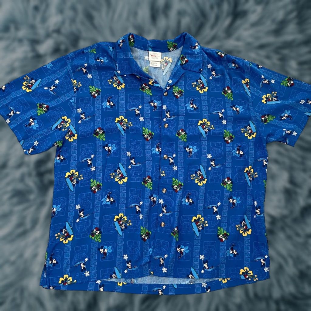 Disney DISNEY Mickey Mouse Hawaiian Shirt Adult XL Blue Button-Up Casual Travel Size US XL / EU 56 / 4 - 1 Thumbnail