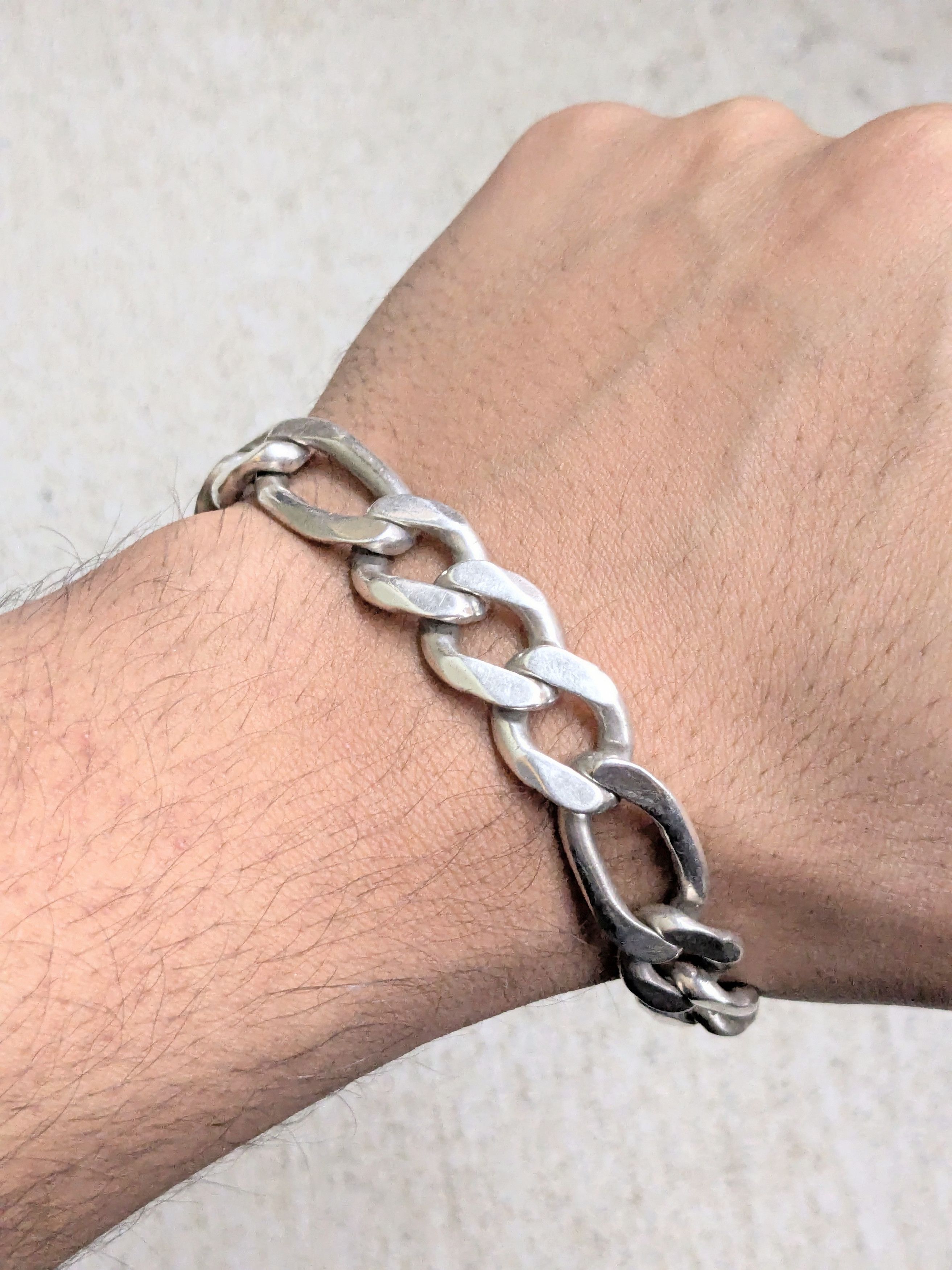 Jewelry Vintage Sterling Silver Bracelet Figaro Chunky Thick Punk Size ONE SIZE - 13 Thumbnail