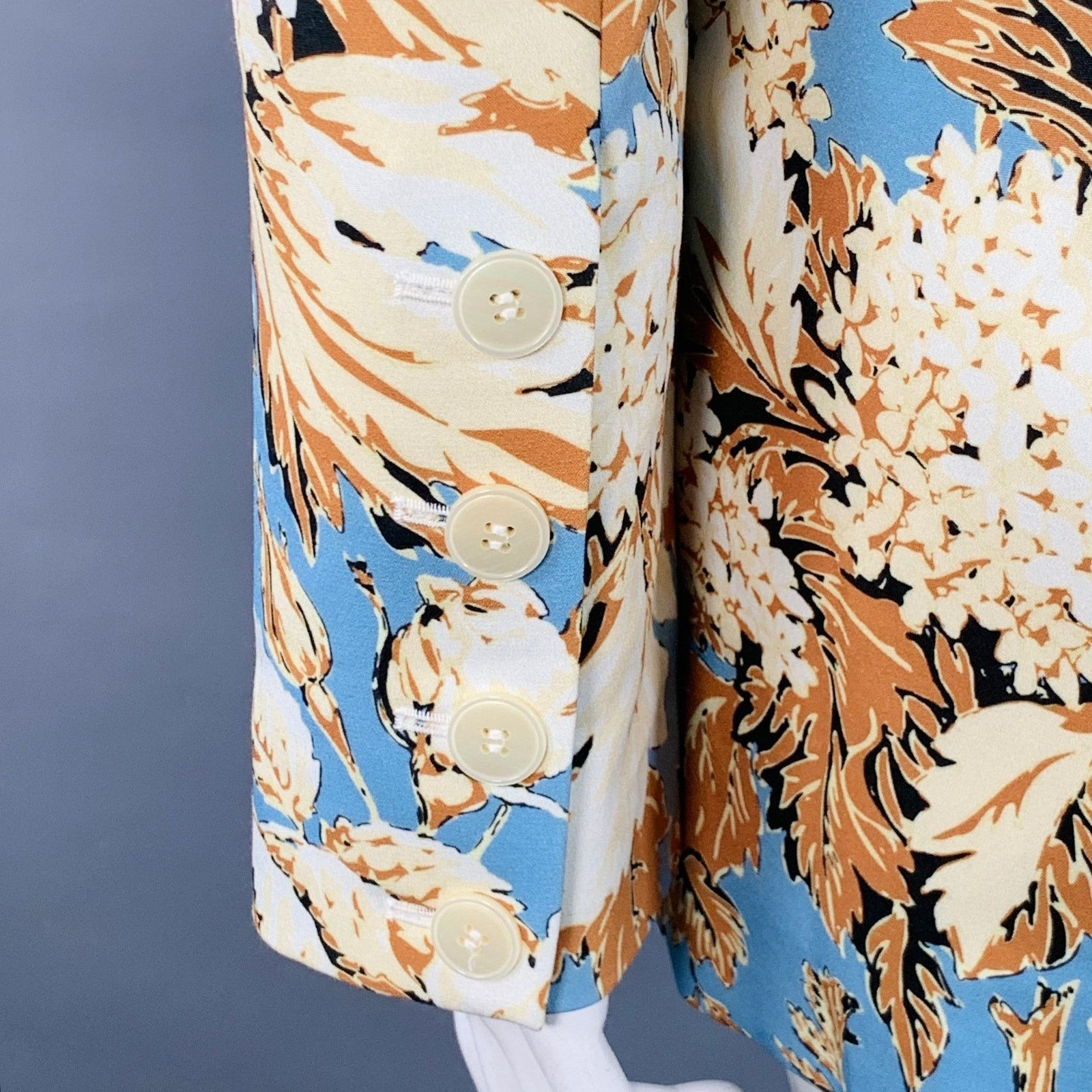 Stine Goya Blue Tan Polyester Floral Notch Lapel Zip Pockets Blazer Size L / US 10 / IT 46 - 5 Thumbnail
