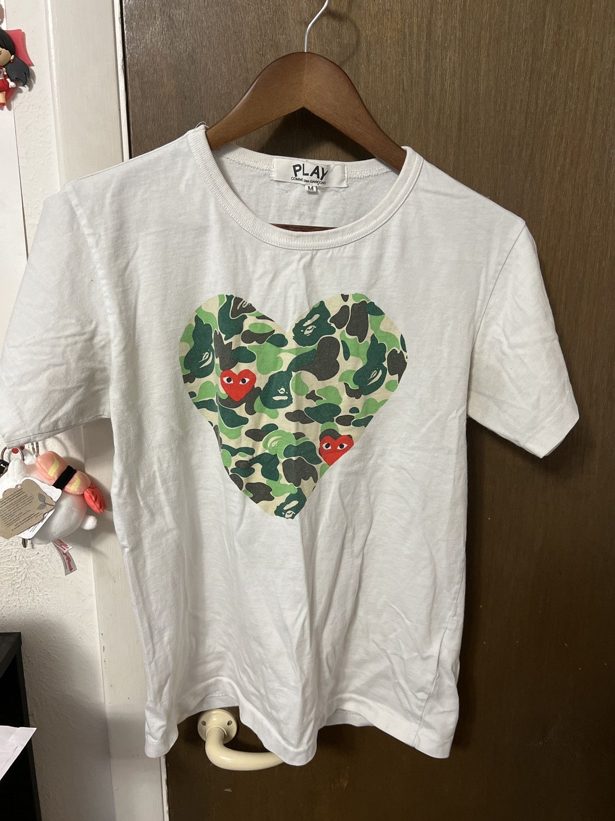 Bape × Comme des Garcons CDG PLAY x BAPE heart t-shirt | Grailed
