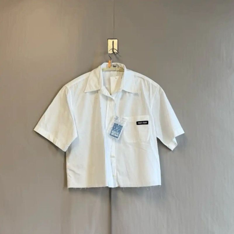 Miu Miu Miu Miu Women's White Cotton Cropped Shirt 0089 Size M / US 6-8 / IT 42-44 - 1 Thumbnail