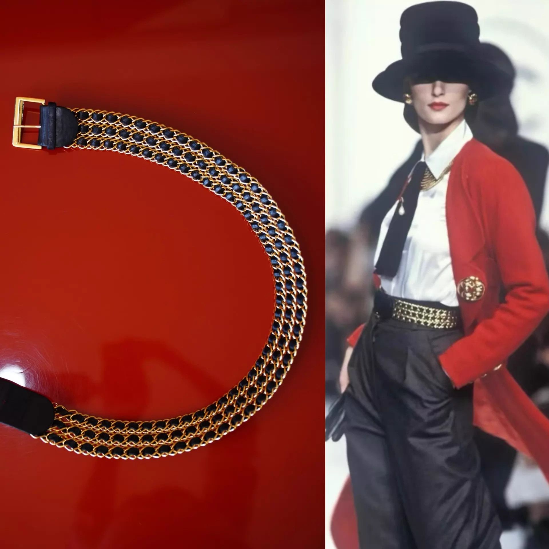 Chanel Chanel Vintage Runway 3-Layer Black Gold Leather Belt Size ONE SIZE - 1 Thumbnail