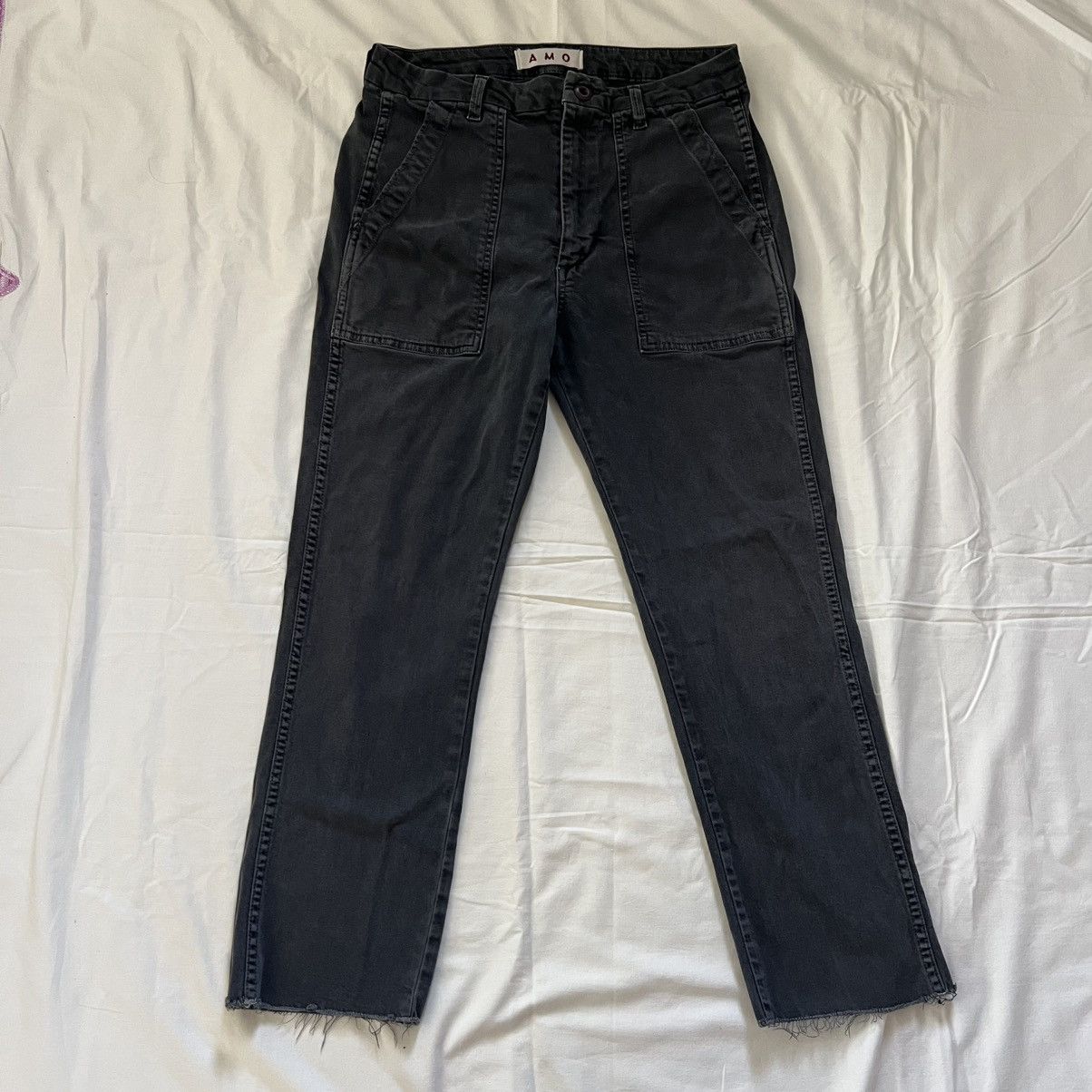 AMO AMO Easy Army Trouser Washed Black Utility Pocket Raw Hem Size 27" / US 4 / IT 40 - 1 Thumbnail
