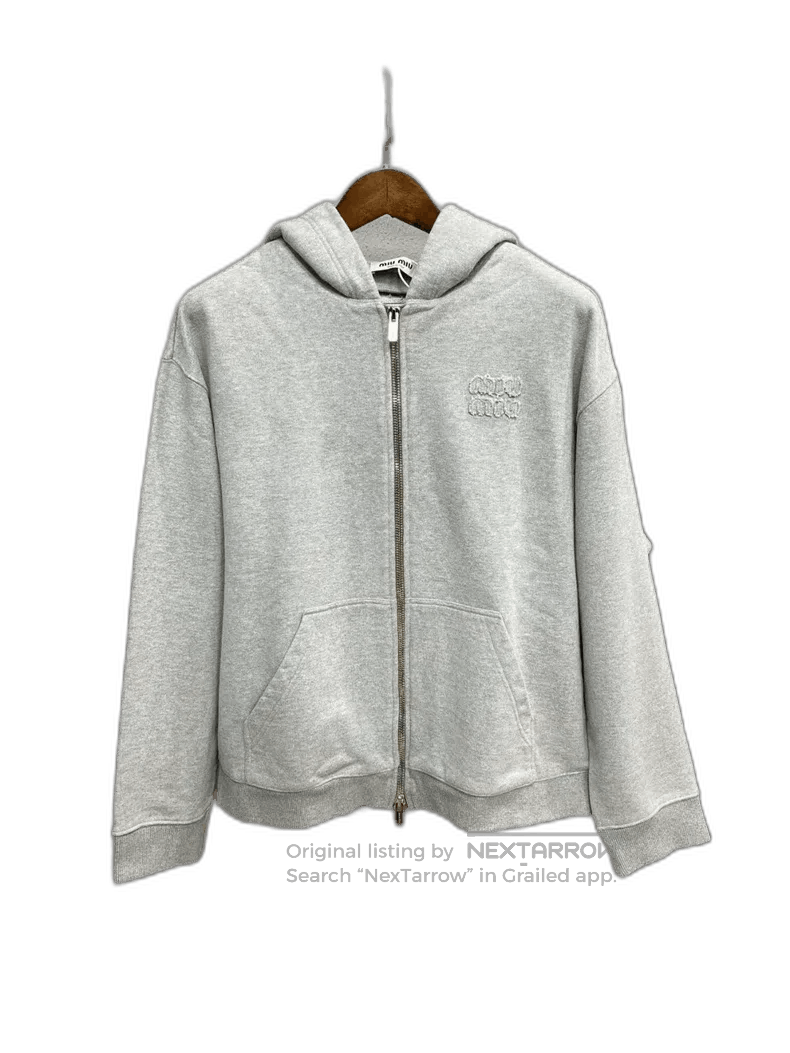 Miu Miu Miumiu Gray Cotton Embroidered Hoodie. Size US M / EU 48-50 / 2 - 1 Thumbnail