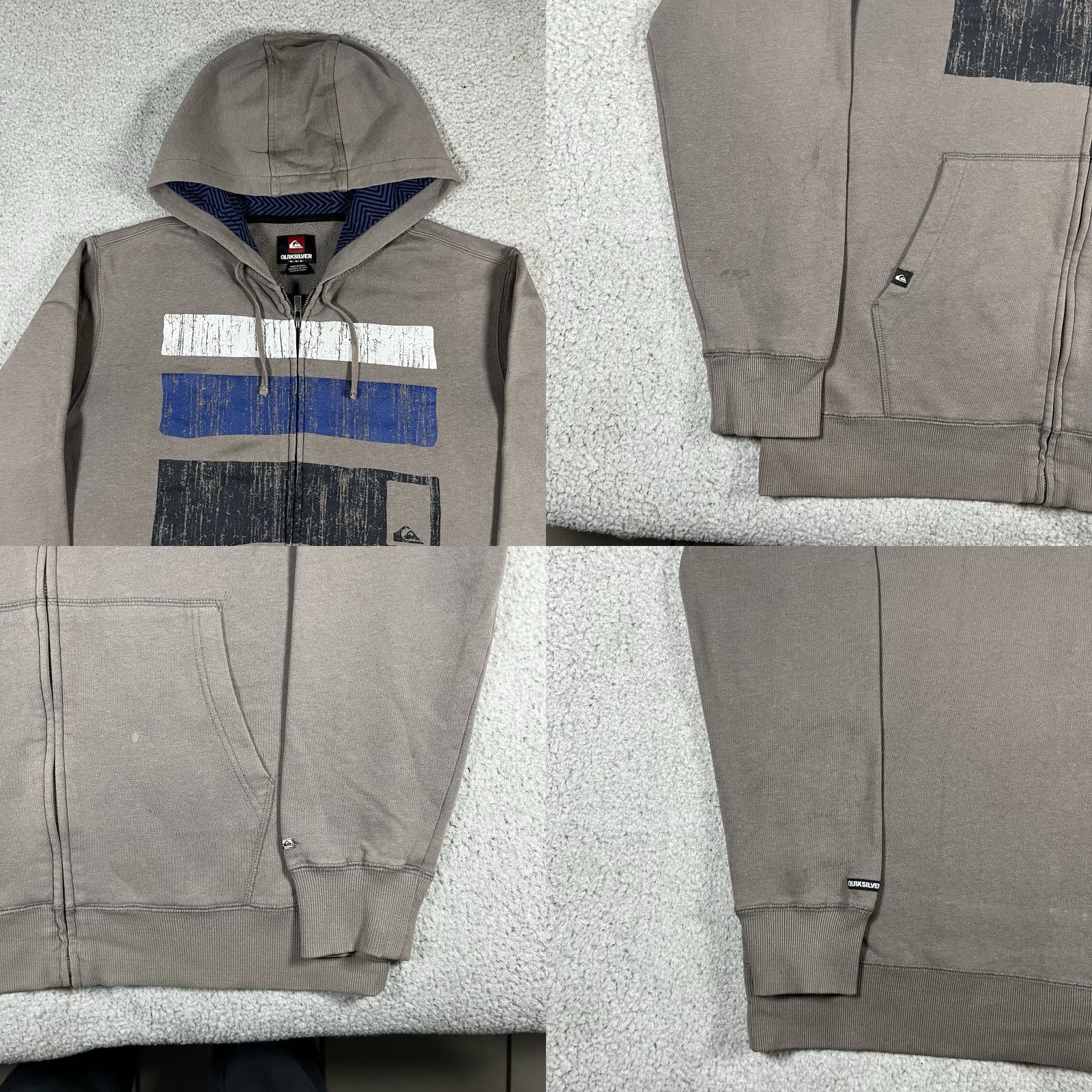 Quiksilver VINTAGE Quiksilver Hoodie Mens M Full Zip Surf Skate Grunge Sweatshirt Gray 90s Retro Logo Pockets Hooded Zipper Size US M / EU 48-50 / 2 - 8 Thumbnail
