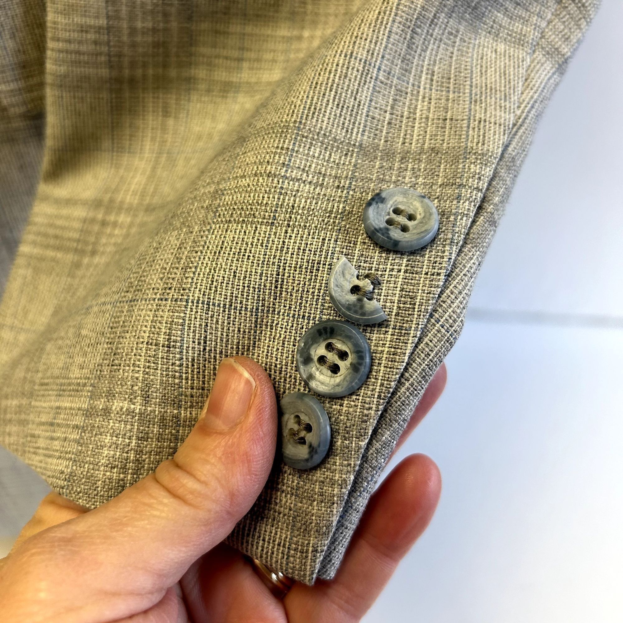 70's House of Pimlico MOD Gray Blue OVERCHECK Wool Suit 42 L