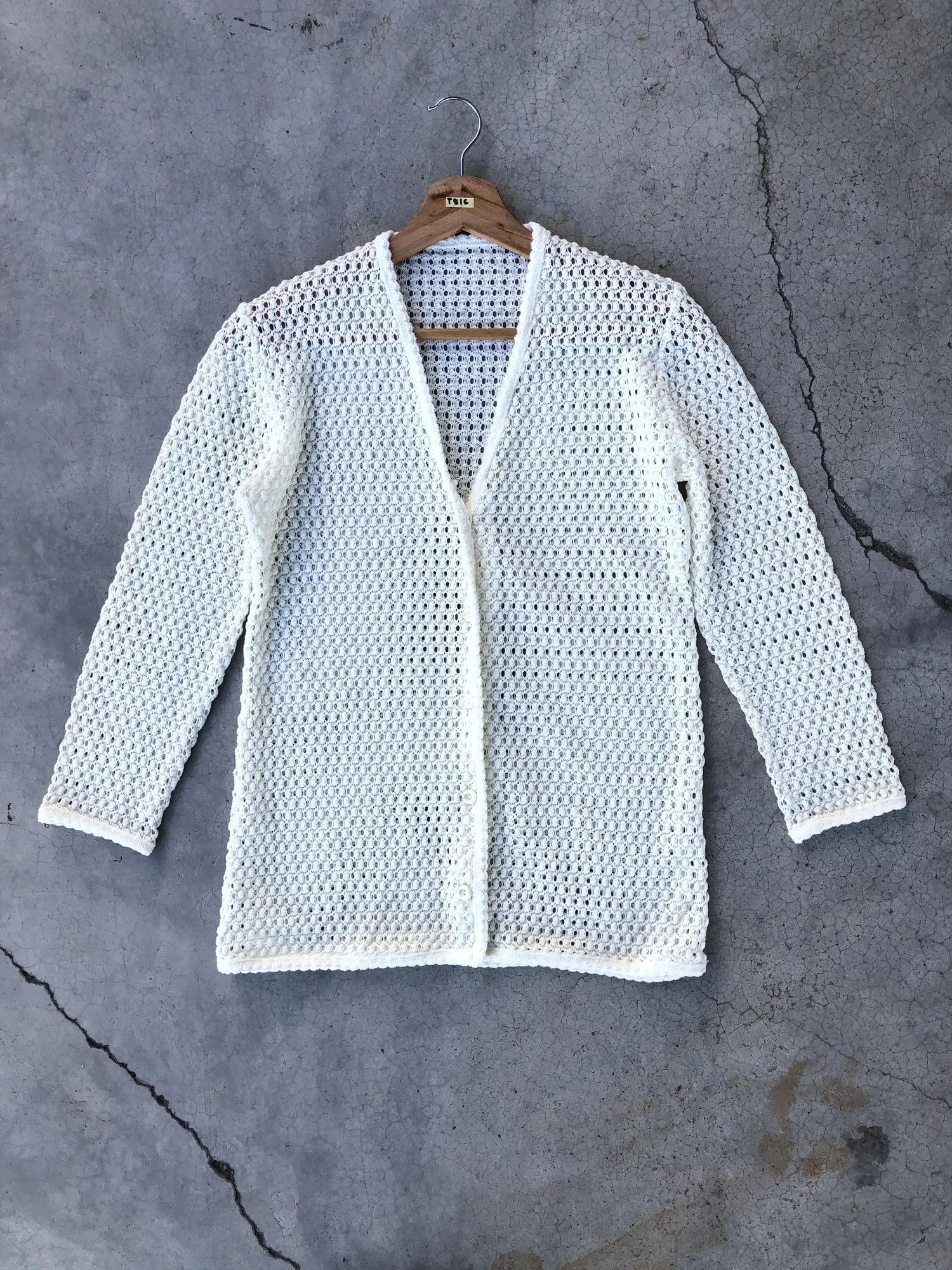 Aran Isles Knitwear Cardigan Crochet Mesh Net Sexy Jumper/Memeri Pattern Size US XS / EU 42 / 0 - 1 Thumbnail