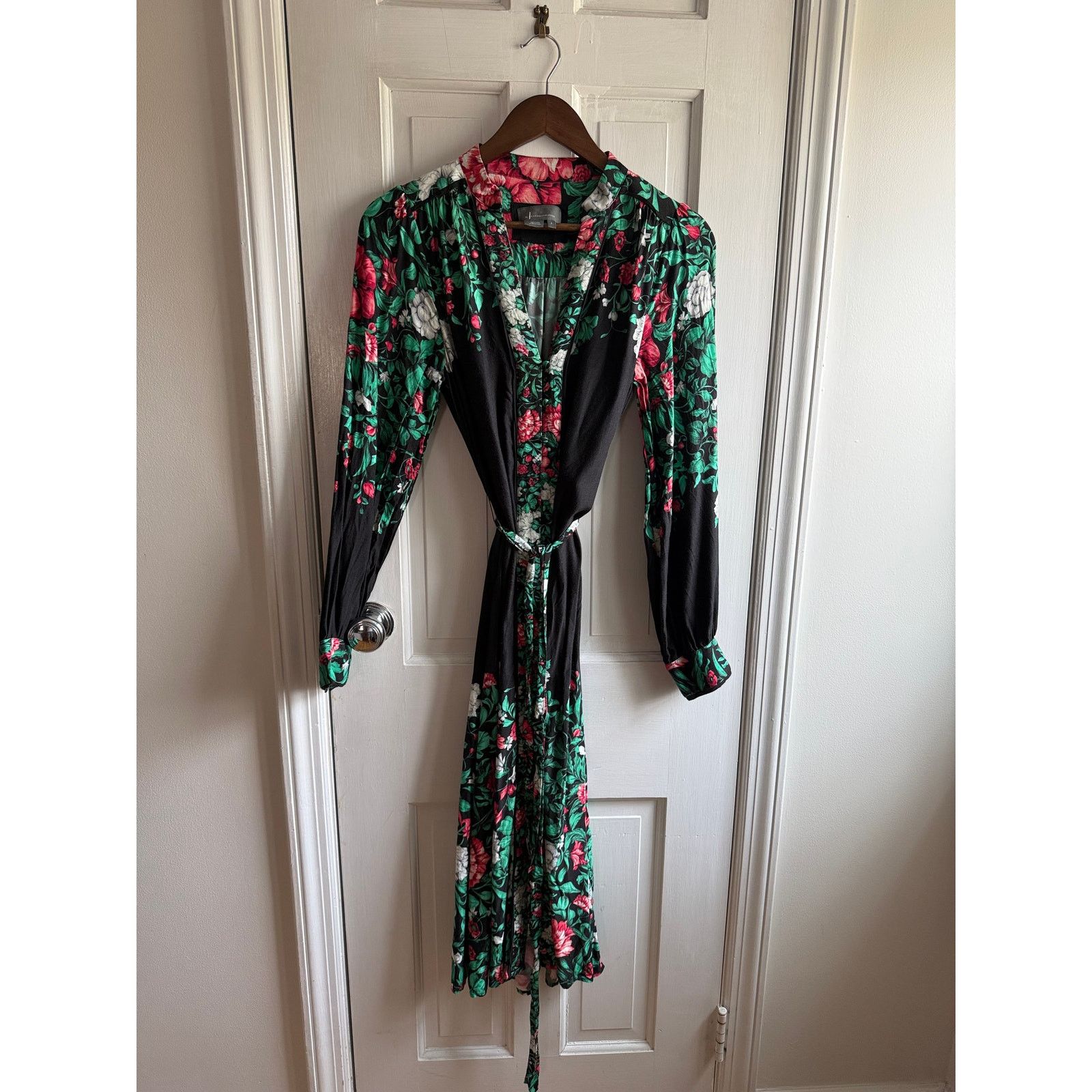 Anthropologie Anthropologie Black Floral Long Sleeve Dress - Green/Pink Size S / US 4 / IT 40 - 1 Thumbnail