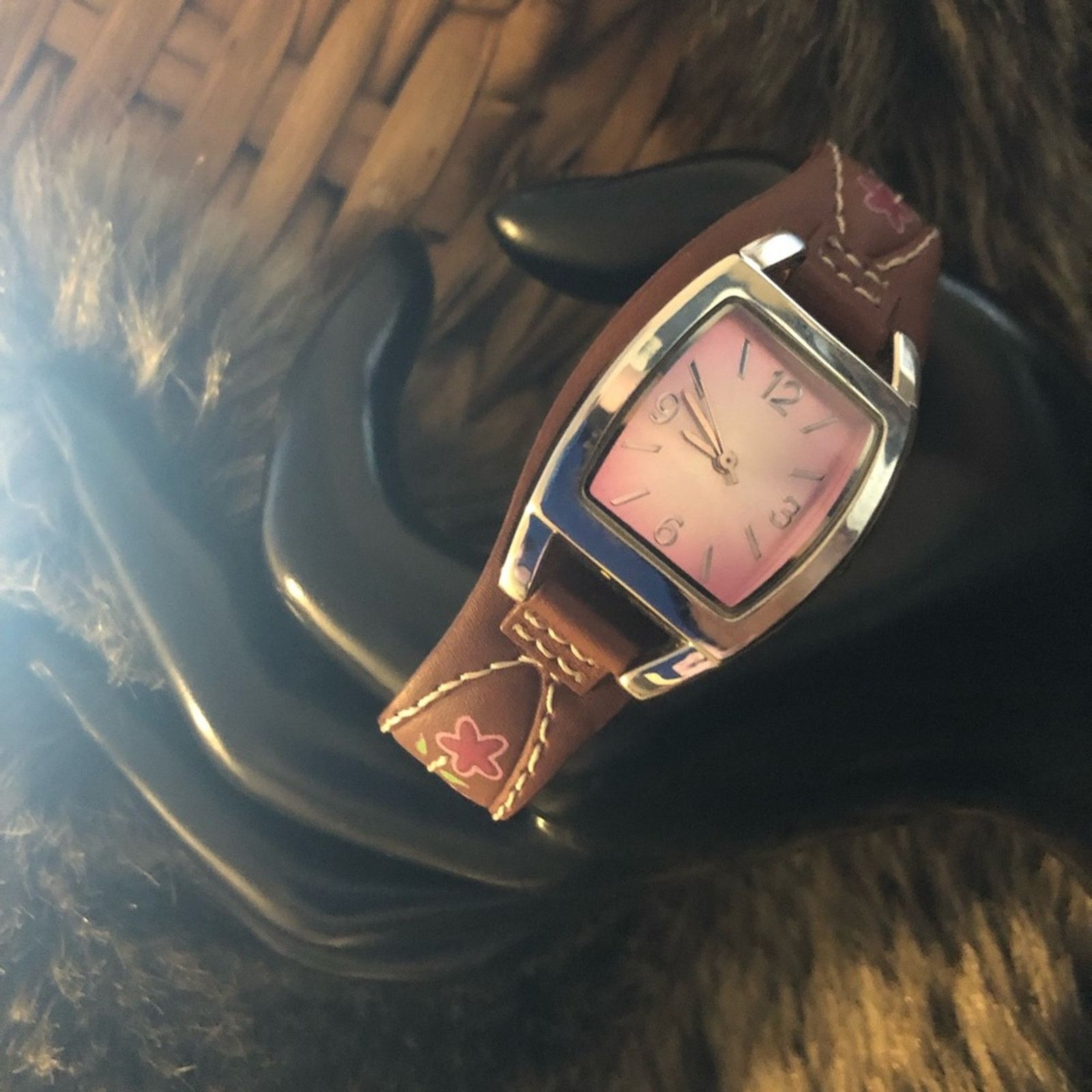 Jewelry Ladies Southwest Style Vegan Leather Band Watch in Brown, Women's