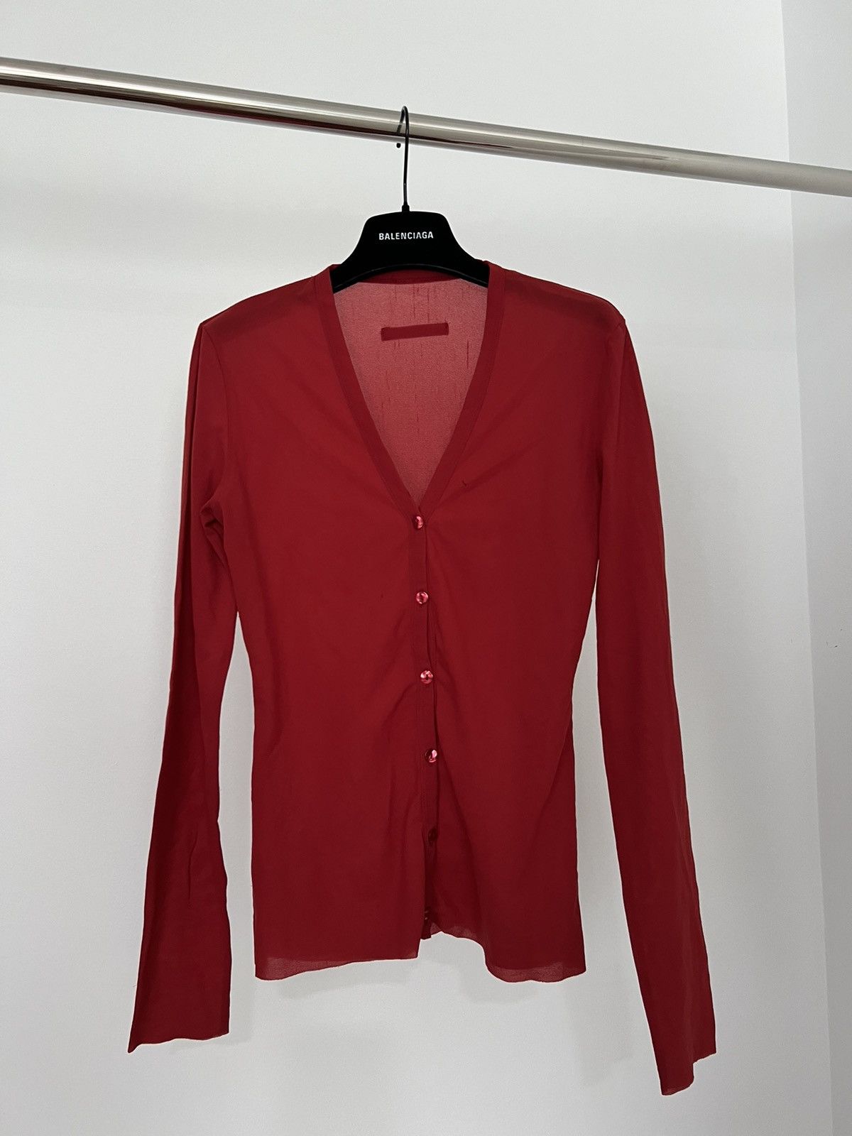 image of Jean Paul Gaultier Sheer Mesh Transparent Cardigan in Red, Women's (Size Medium)