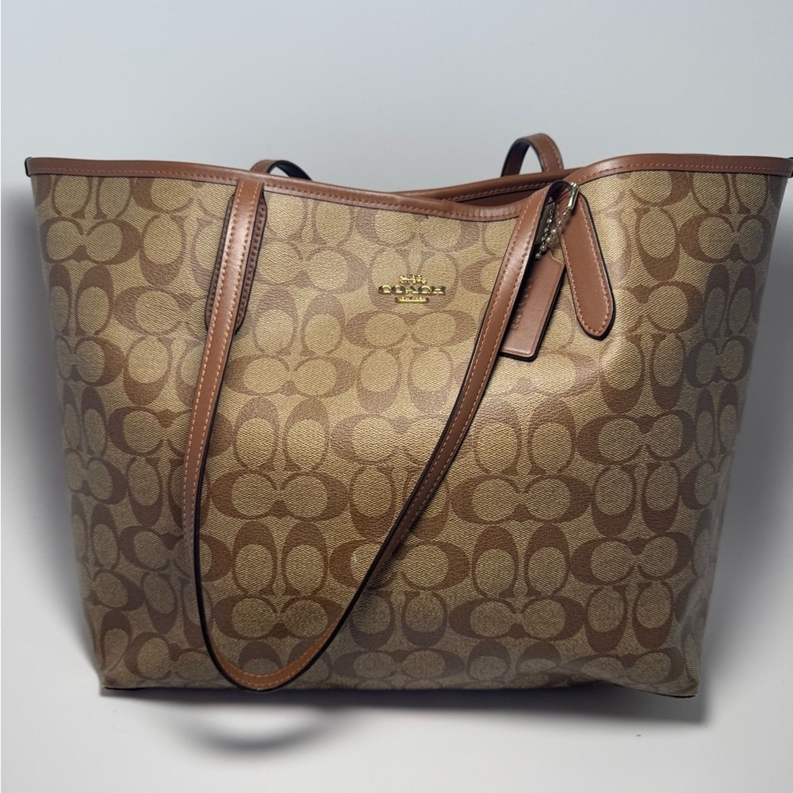 Coach Coach City Tote Brown Monogram Canvas Leather Tote #5696 Size ONE SIZE - 1 Thumbnail
