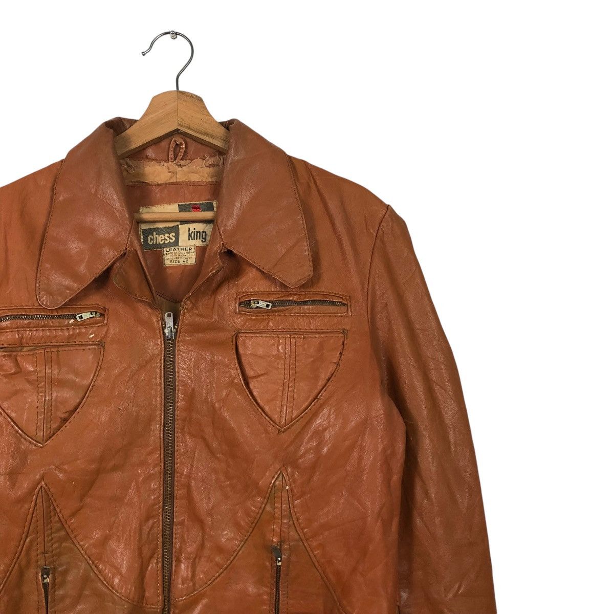 Japanese Brand 🔥VINTAGE 50’s BIKER GENUINE LEATHER JACKET CHESS KING TALON Size US S / EU 44-46 / 1 - 8 Thumbnail