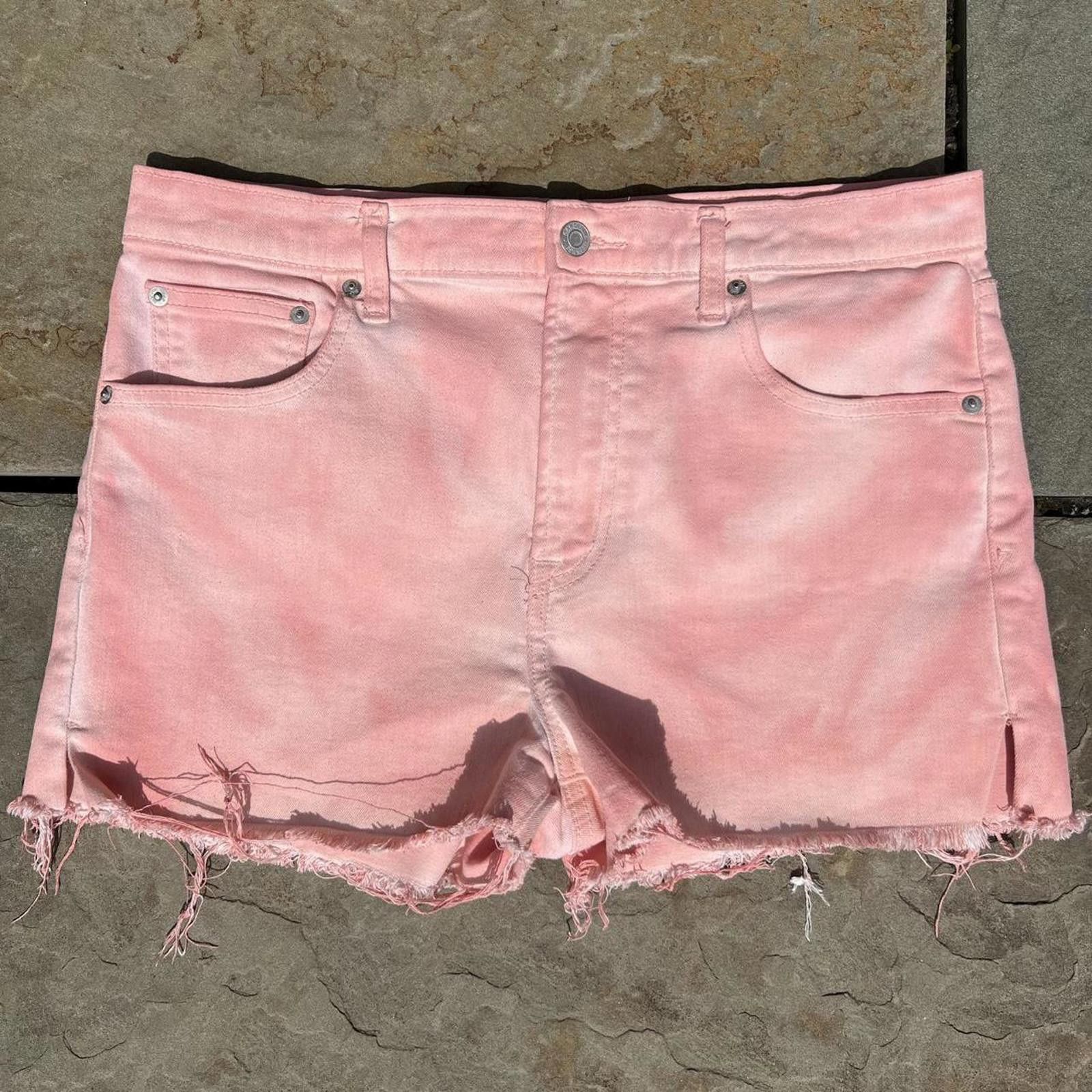 Gap Pink Peach Overdyed Reworked Frayed Denim Shorts Size 31" - 1 Thumbnail