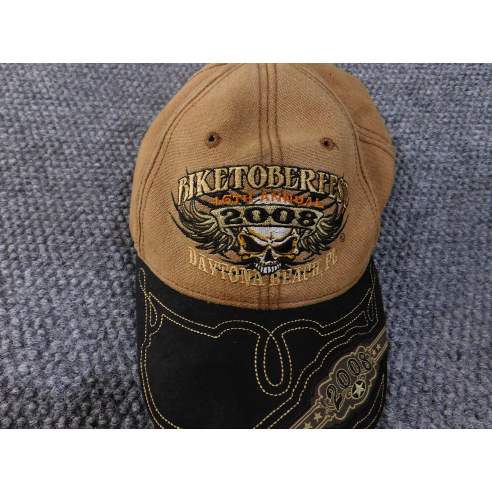 Vintage VINTAGE Biketoberfest Hat Cap Strap Back Brown Black Embroidered Daytona Beach 2008 Mens Size ONE SIZE - 3 Thumbnail