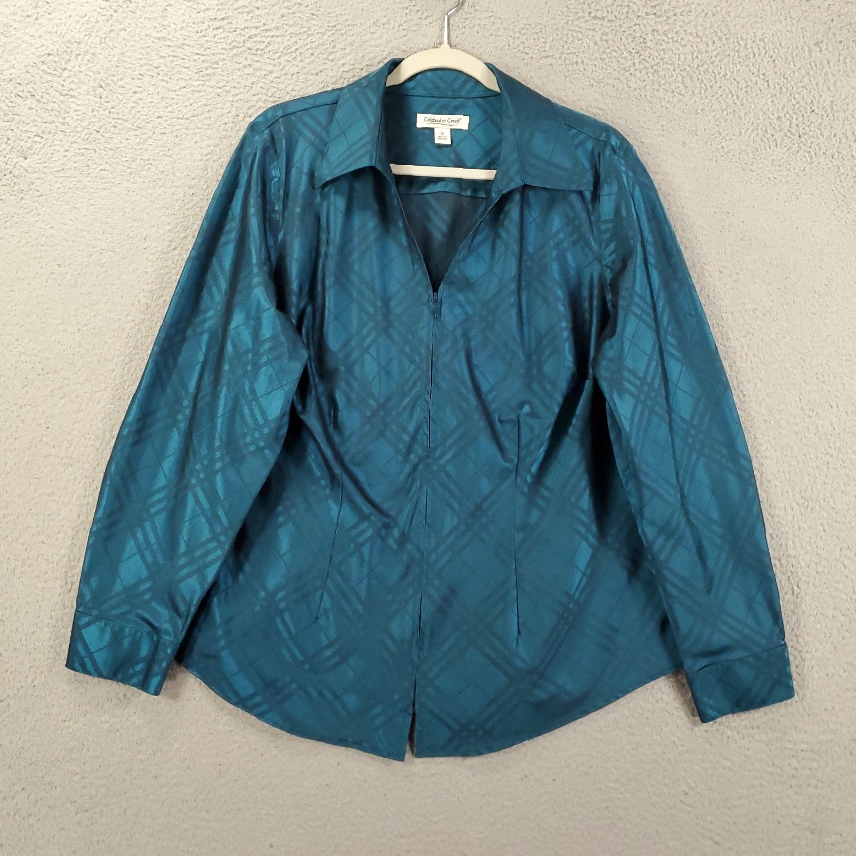 Coldwater Creek COLDWATER CREEK Plus Size 1X Satin Full Zip Jacket Women Blue Green Plaid Casual Size XL / US 12-14 / IT 48-50 - 2 Thumbnail
