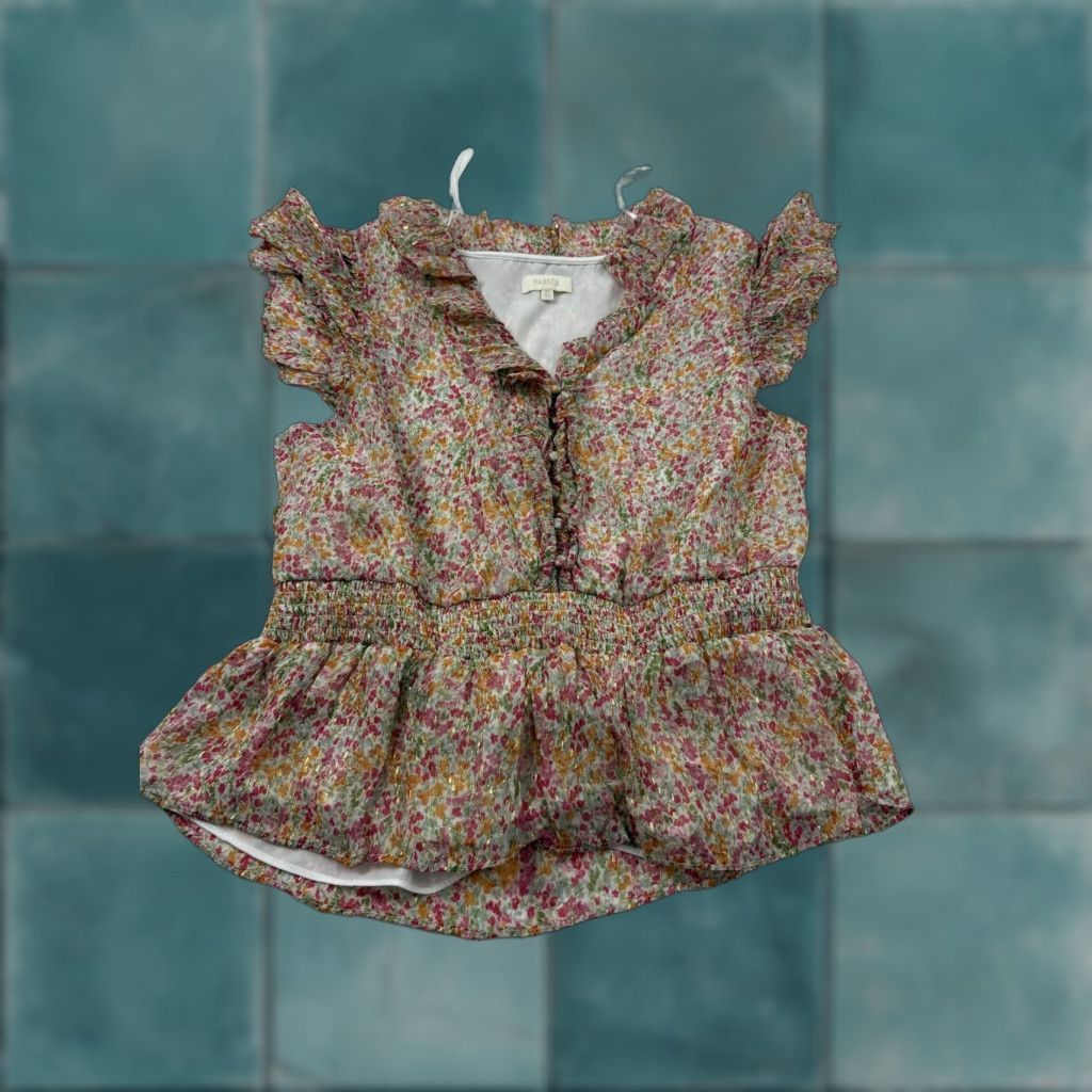 Parker Parker Blouse Womens XL Multicolor Floral Peplum V-Neck Flutter Sleeve Ruffle Button Tuck Chiffon Size XL / US 12-14 / IT 48-50 - 1 Thumbnail