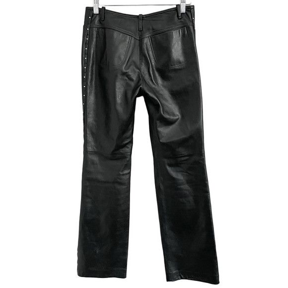 Vintage Vintage Black Leather Straight Leg Pants w/ Rhinestone Trim Size 30" / US 8 / IT 44 - 11 Thumbnail