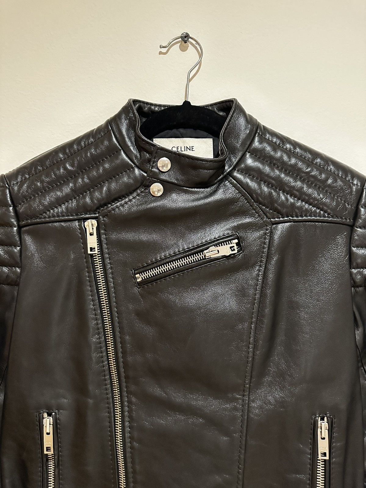 Celine AW19 Biker Jacket Black Leather Padded Size XS / US 0-2 / IT 36-38 - 3 Thumbnail
