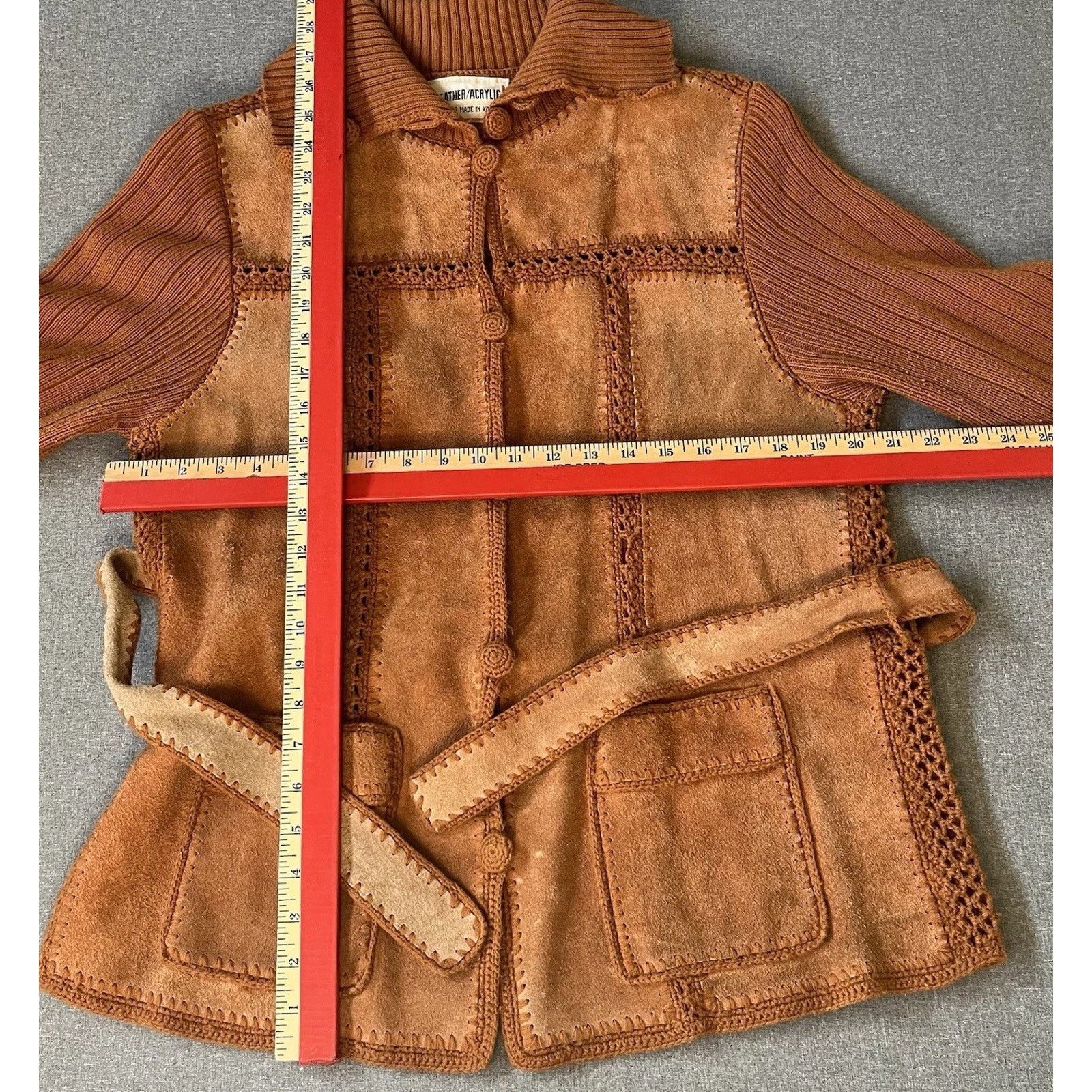 Other VINTAGE Large Cow Hide Leather Button Sweater Hippie Western Size L / US 10 / IT 46 - 3 Thumbnail