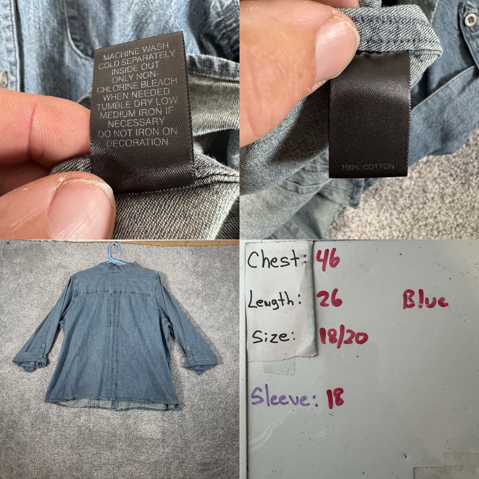 Avenue Avenue Button Up Shirt Denim 18 Plus 3/4 Sleeve Collared Blue Women Womens Cowgirl Cottagecore Grandmacore Mom Chic Modern Cute Button-Up Shirt Size XXL / US 16-18 / IT 52-54 - 8 Thumbnail
