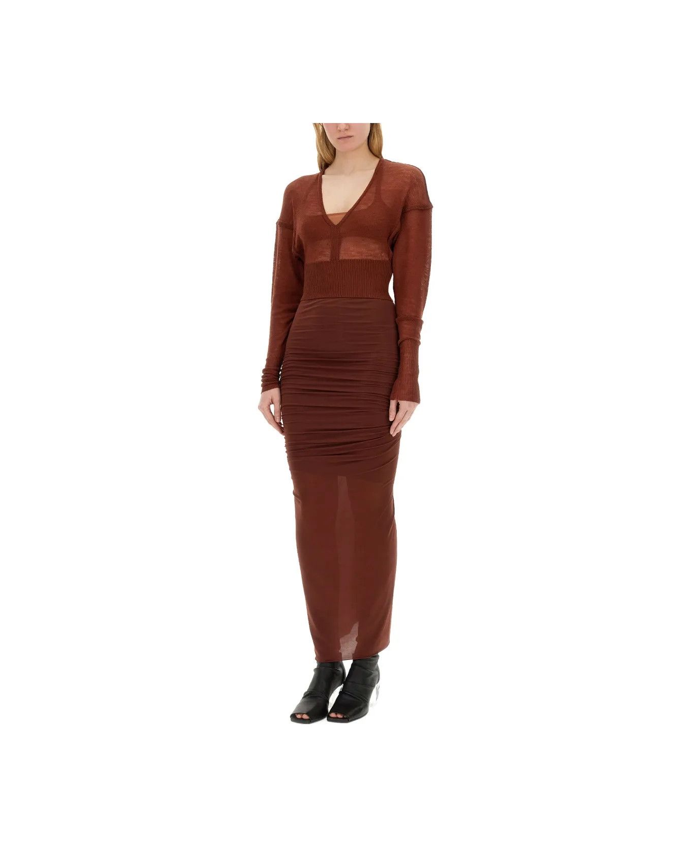 Rick Owens o1y0126 Maxi Skirt in Chocolate Brown Size 26" / US 2 / IT 38 - 2 Thumbnail
