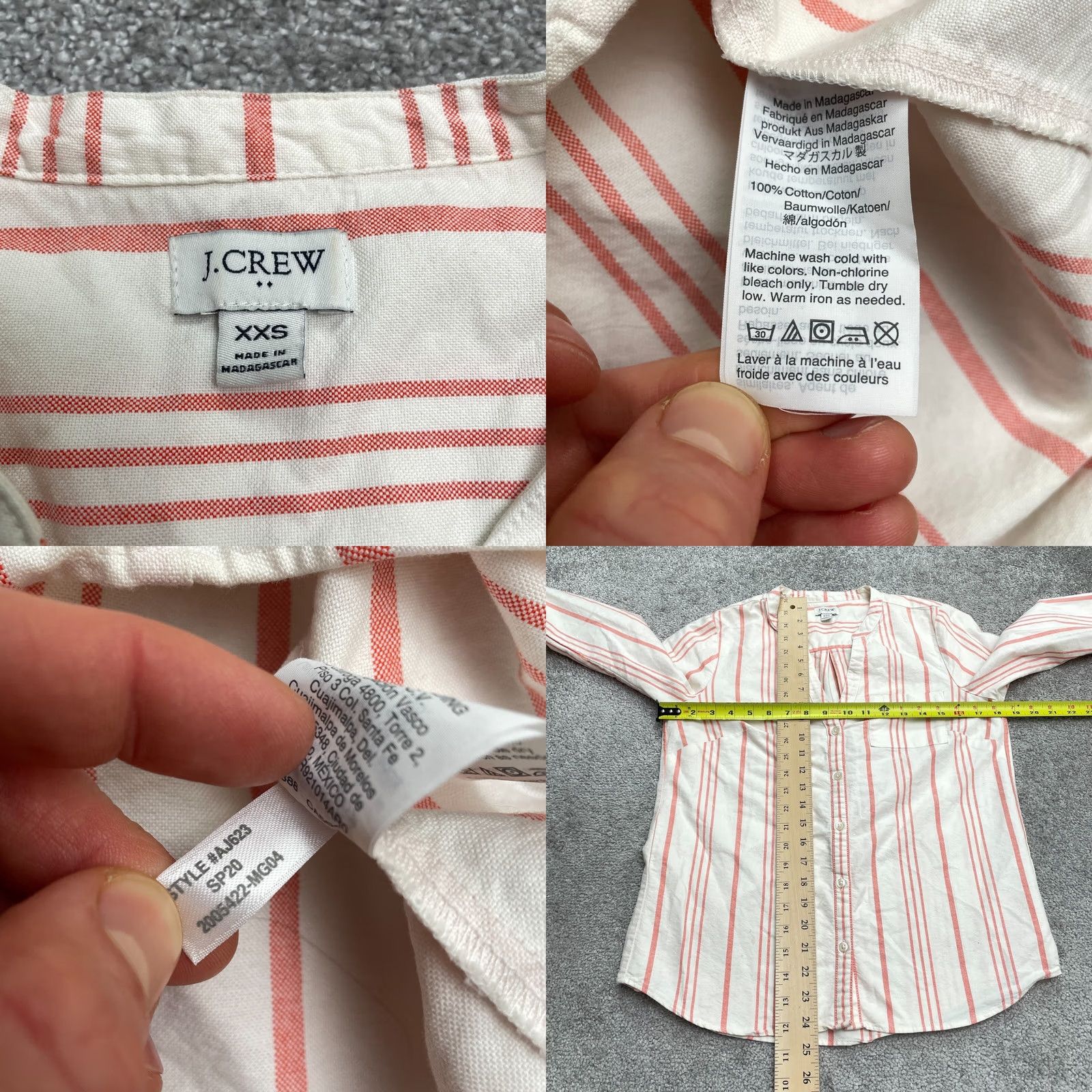 J.Crew J.Crew Shirt Womens XXS White Peach Striped Collarless Long Sleeve Button-Up Casual Size XXS / US 00 / IT 34 - 8 Thumbnail