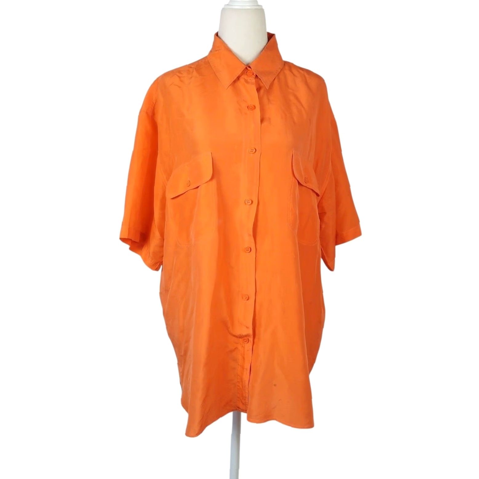 Vintage VINTAGE 90s Silken Touch Orange Silk Short Sleeve Button Down Blouse Top L Womens Blouse Silk Solid Spring Summer 90s Mens? Size L / US 10 / IT 46 - 2 Thumbnail