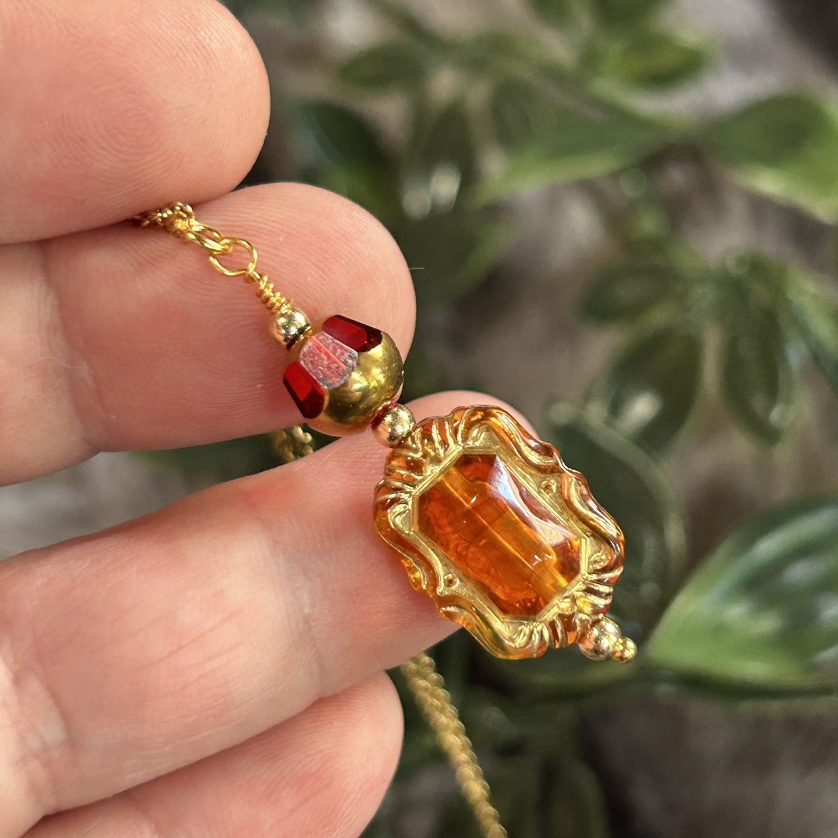 Handmade Handcrafted elegant glass beaded pendant on chain necklace Size ONE SIZE - 1 Thumbnail