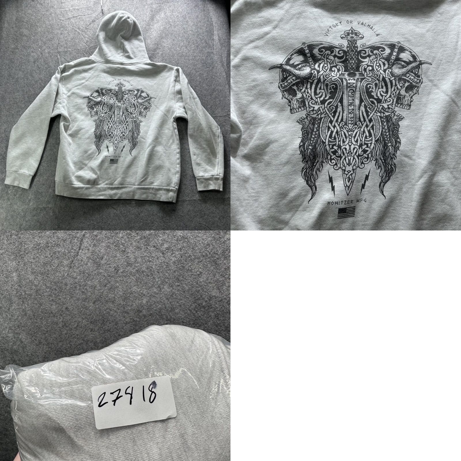 Vintage Howitzer Hoodie Mens Large Gray Warrior Spirit Skull Graphic Pullover Sweatshirt Size US L / EU 52-54 / 3 - 8 Thumbnail