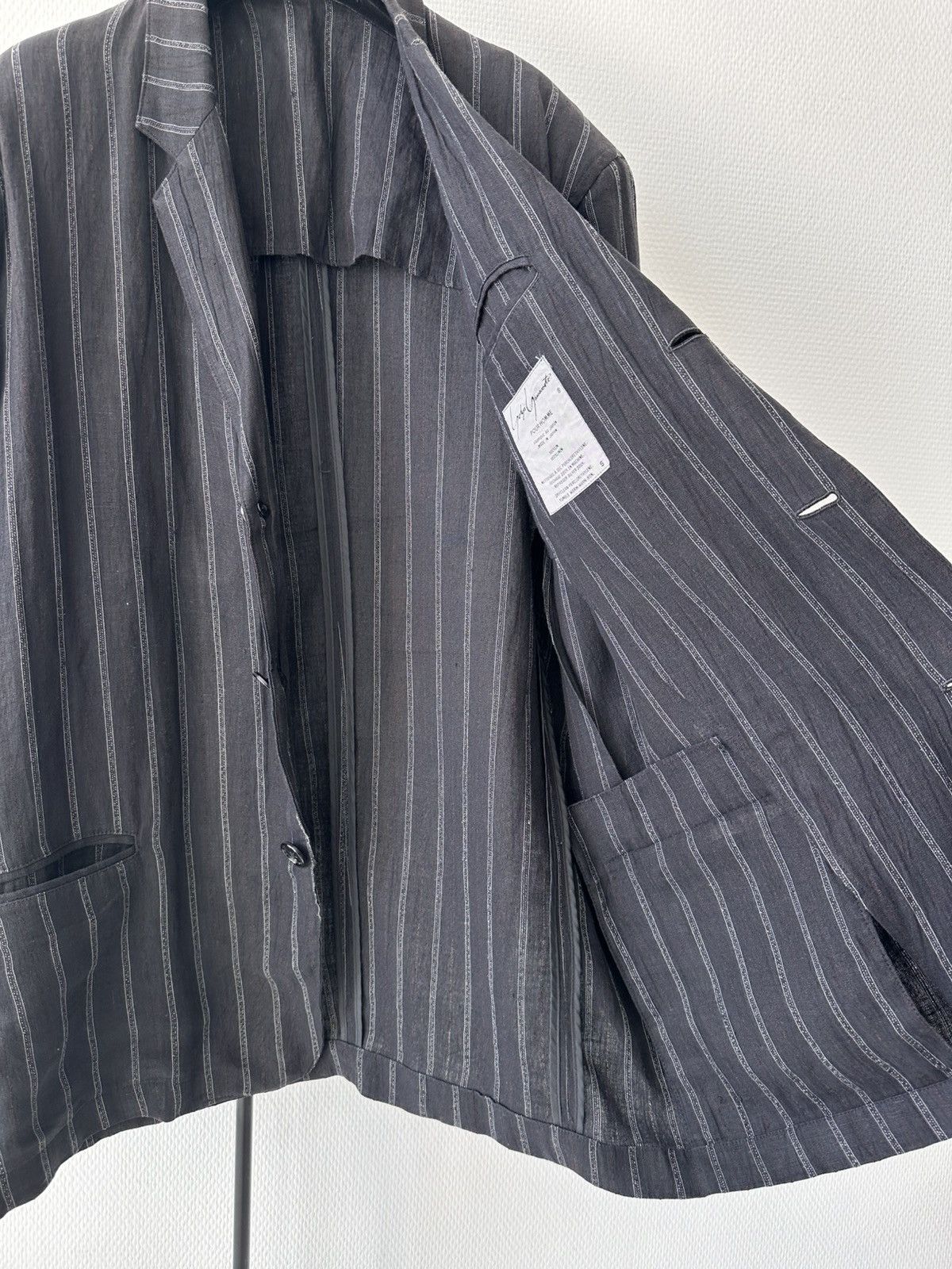 Yohji Yamamoto Yohji Yamamoto Homme Grey Pinstripe Linen Oversized Blazer Size 54R - 4 Thumbnail