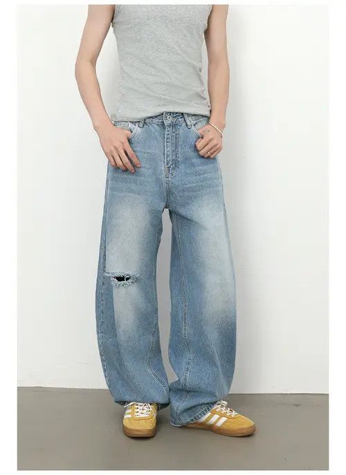 Japanese Brand American retro men's washed loose ripped scimitar jeans Size US 32 / EU 48 - 2 Thumbnail