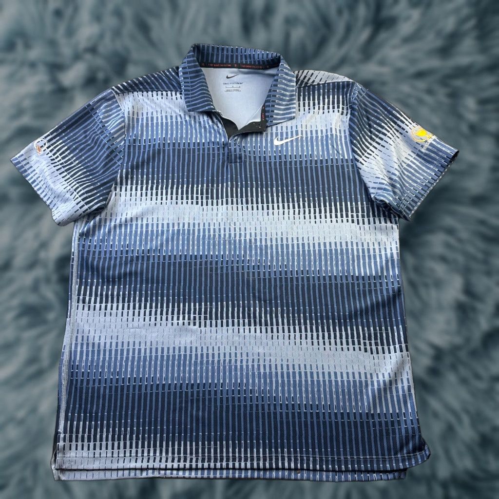 Nike Nike Tiger Woods Polo Shirt Mens L Golf Dri Fit ADV Quail Hollow Short Sleeve Collared Spread Snaps Blue Polyester Regular Image: None Size US L / EU 52-54 / 3 - 1 Thumbnail
