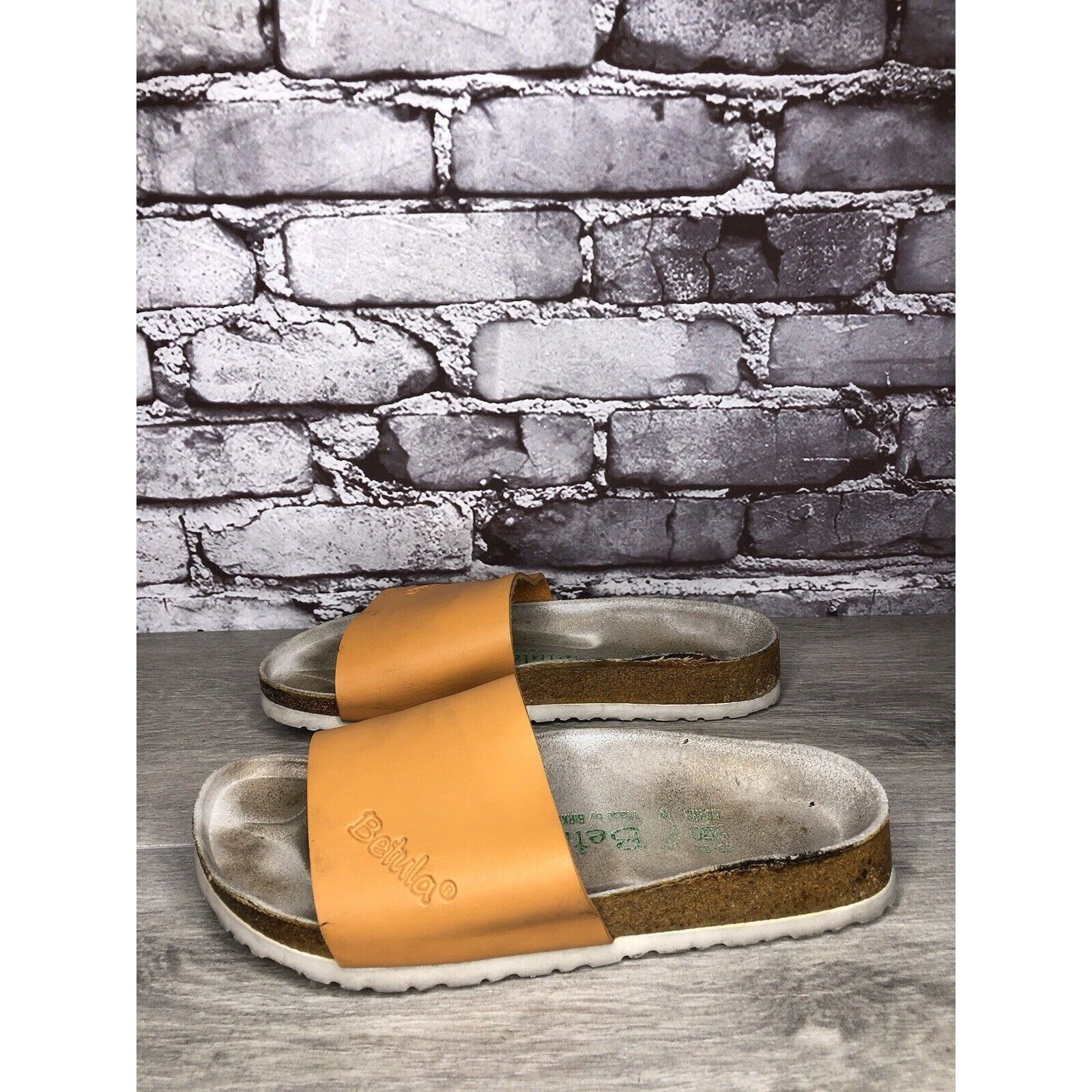 Birkenstock Betula Birkenstock Orange Leather Cork Strap Slide Sandals W Size US 8.5 / IT 38.5 - 7 Thumbnail