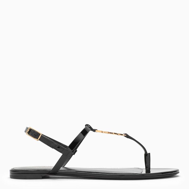 image of Saint Laurent Paris Saint Laurent Black Patent Leather Cassandra Sandal, Women's (Size 8)