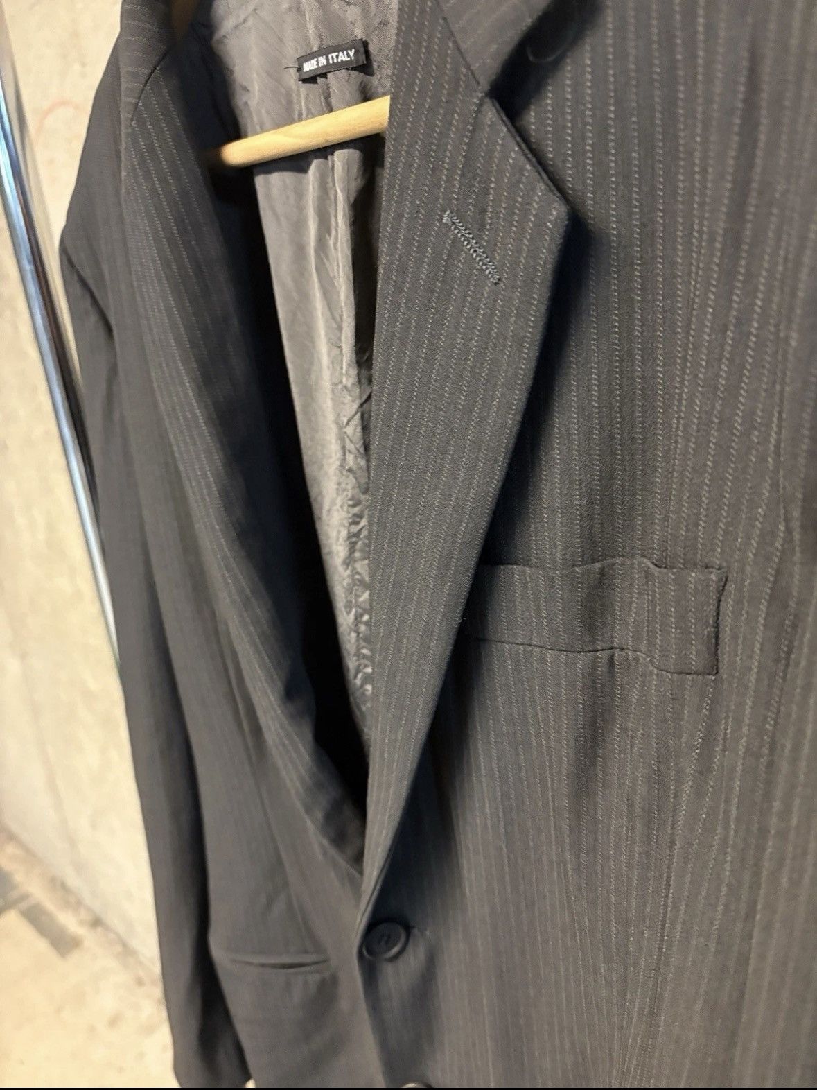 Giorgio Armani VTG 90s Giorgio Armani Wool Pinstripe Blazer Jacket Black 40 Size 40R - 2 Thumbnail