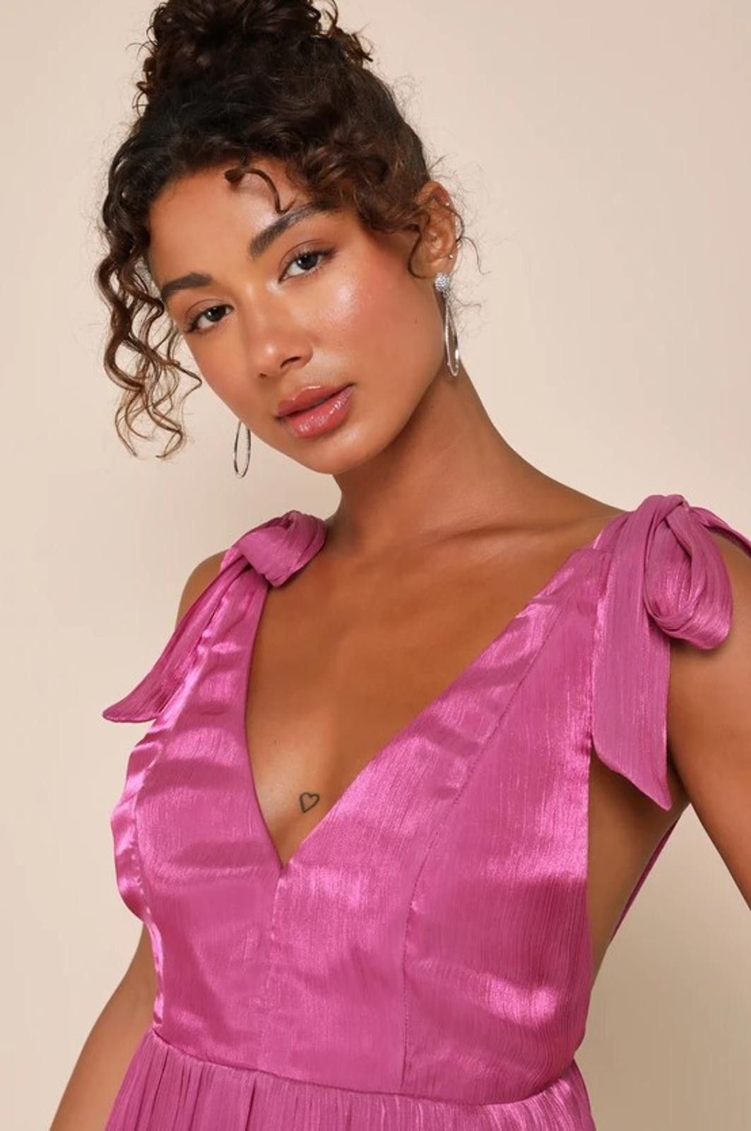 Lulus Exemplary Shine Magenta Tie-Strap Tiered Midi Dress - NWT Size S / US 4 / IT 40 - 4 Thumbnail