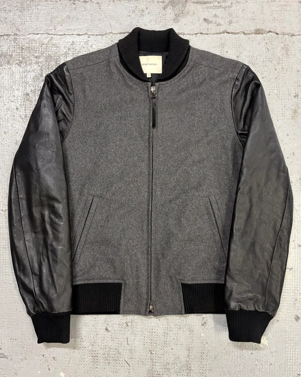 Pierre Balmain AW2013 Pierre Balmain Grey Wool & Leather Teddy Bomber Jacket Size US M / EU 48-50 / 2 - 1 Thumbnail