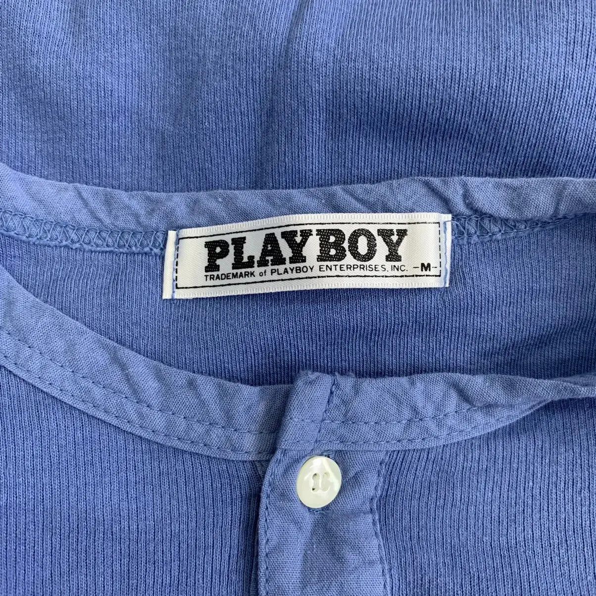 Playboy Vintage PLAYBOY COLLECTION Blue Henley Plain Tee Shirt Top Size US M / EU 48-50 / 2 - 4 Thumbnail