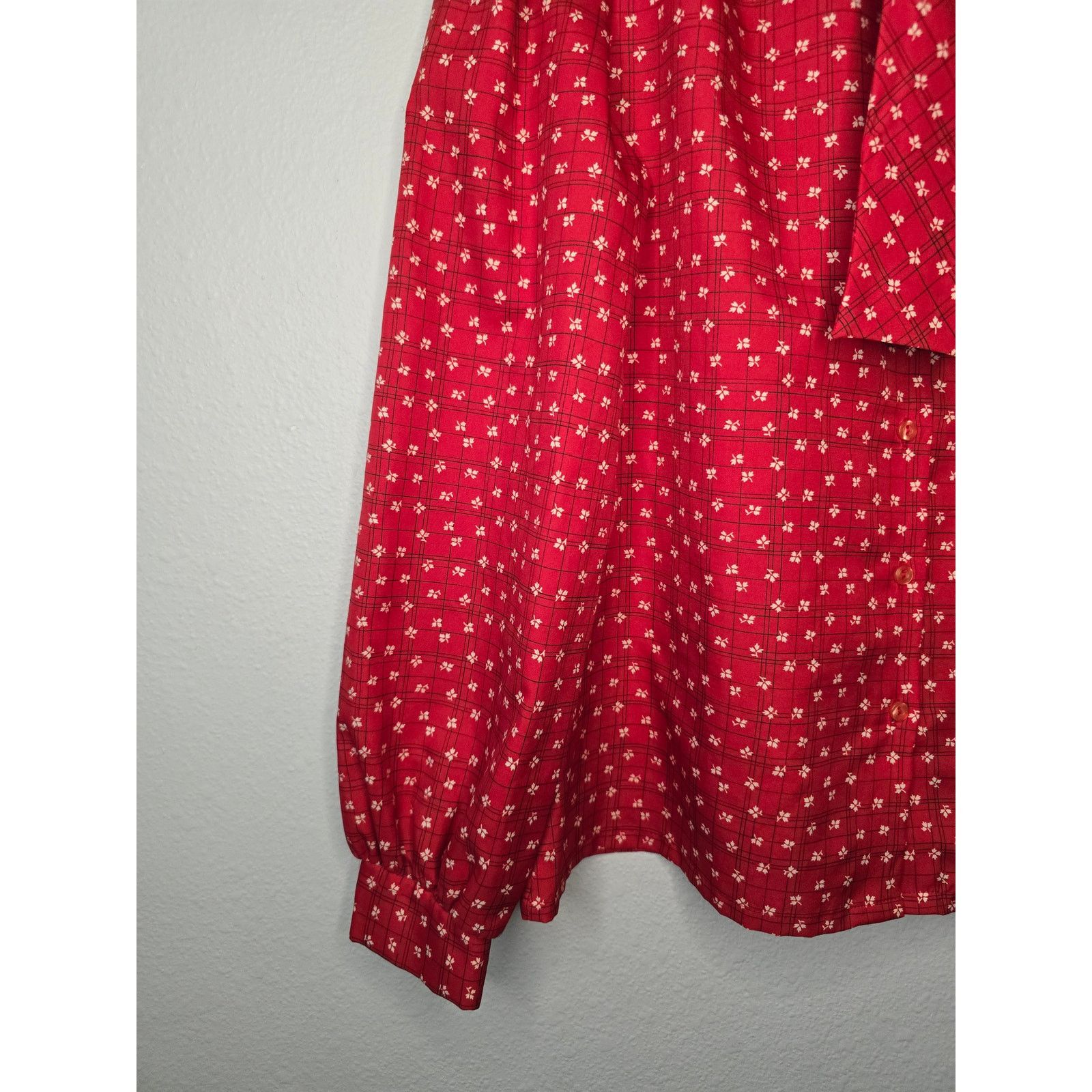 Vintage Vintage Tie Neck Blouse Judy Bond Red Floral Polka Dot Shirt Size XL / US 12-14 / IT 48-50 - 3 Thumbnail